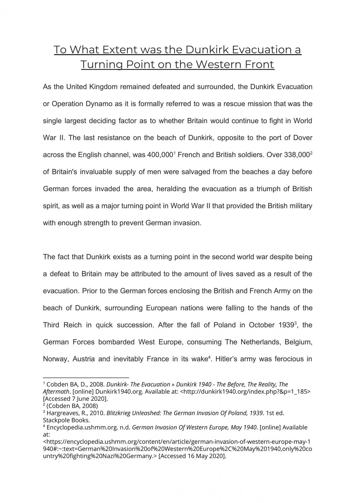 To What Extent Was the Dunkirk Evacuation a Turning Point on the Western Front - Page 1