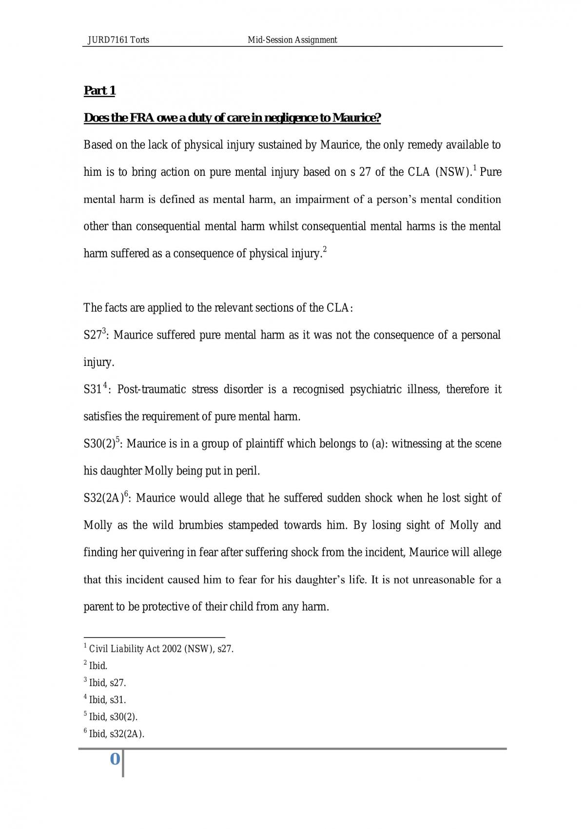 Torts Sem 2 2014 Mid Session Assignment - Page 1