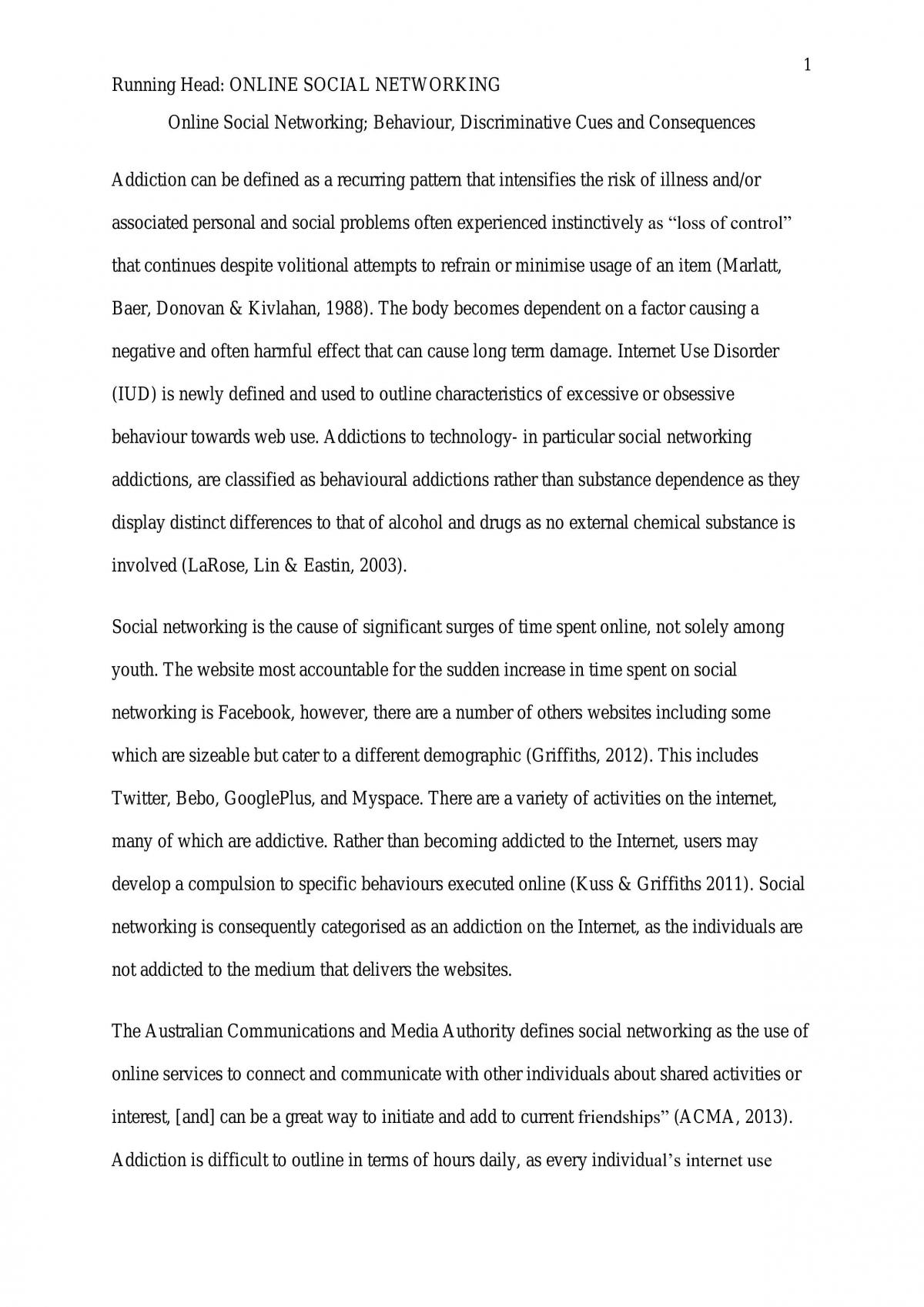 Internet Use Disorder Essay - Page 1