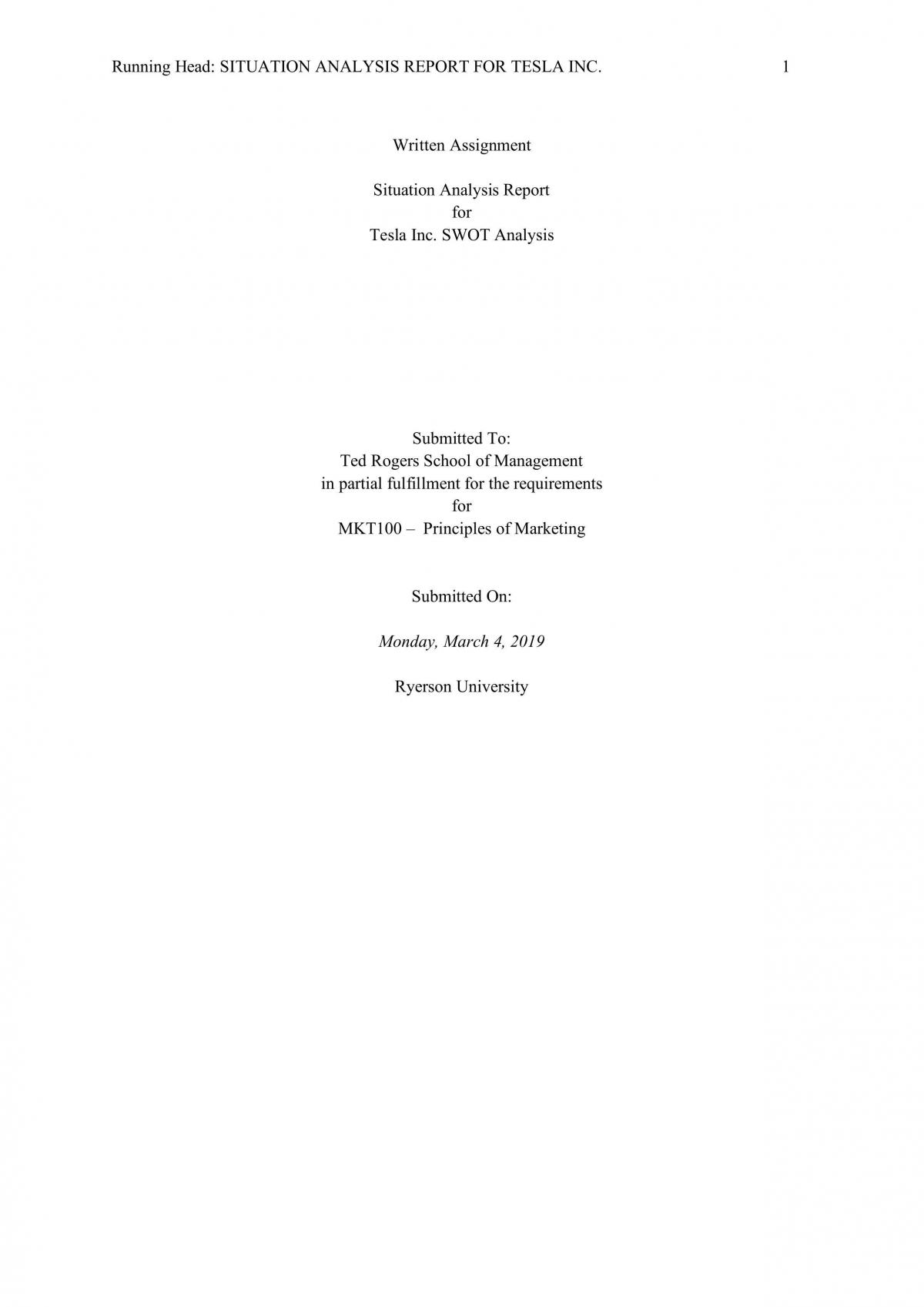 SWOT Analysis - Tesla - Page 1