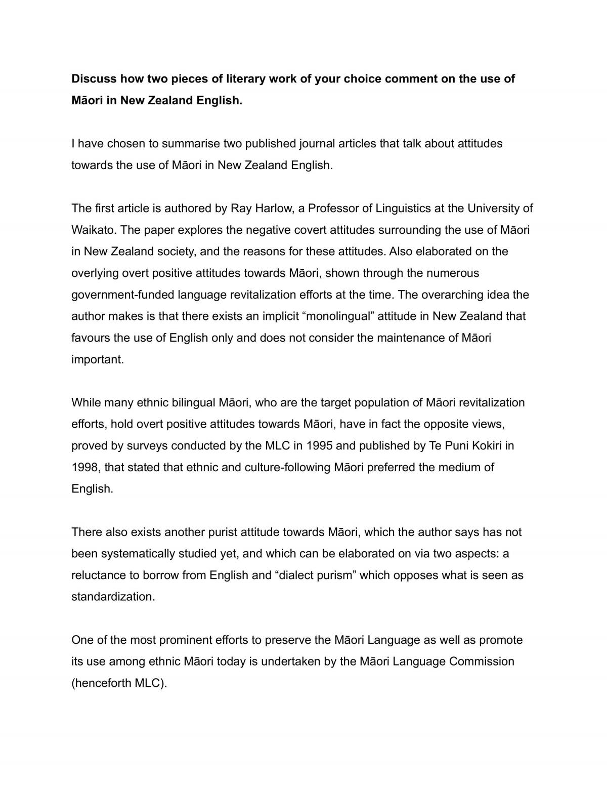 Essay on Maori words in NZSE - Page 1