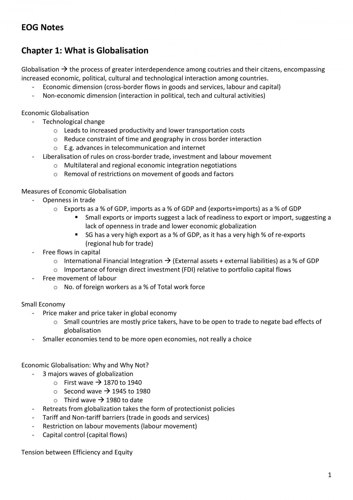 Economics of Globalisation Notes - Page 1