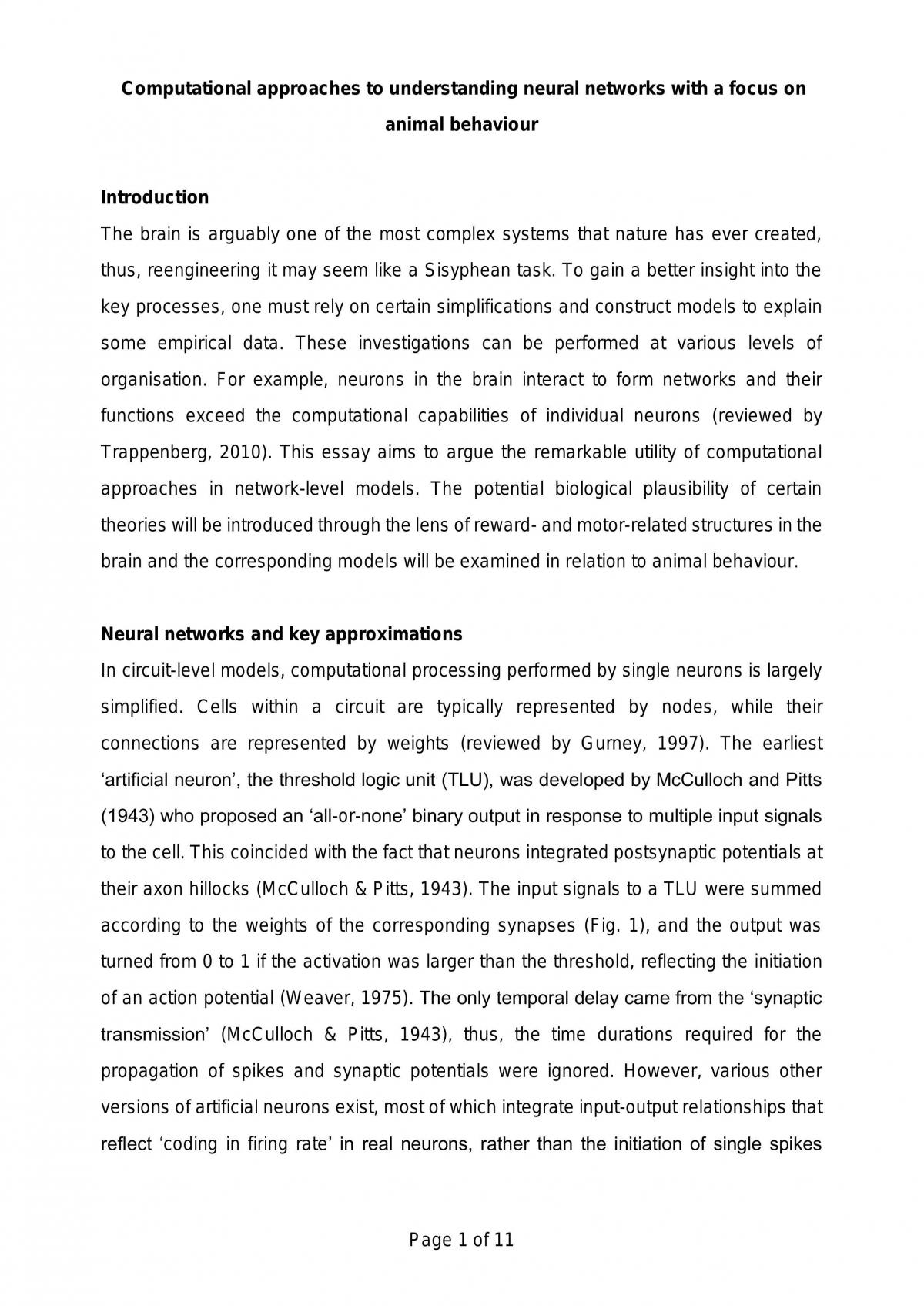 Computational approaches to understanding neural networks with a focus on animal behaviour - Page 1