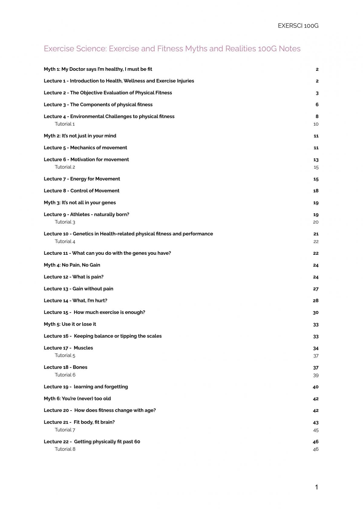 Exercise and Fitness Myths and Reality Notes  - Page 1