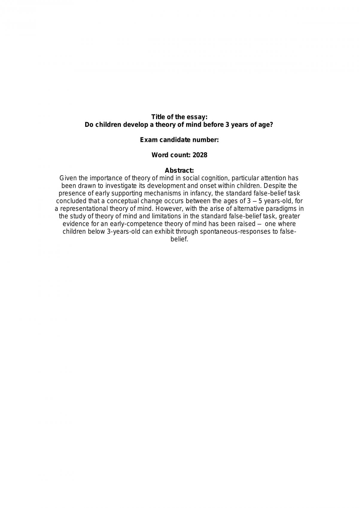 Do Children Develop a Theory of Mind Before 3 Years of Age? - Page 1
