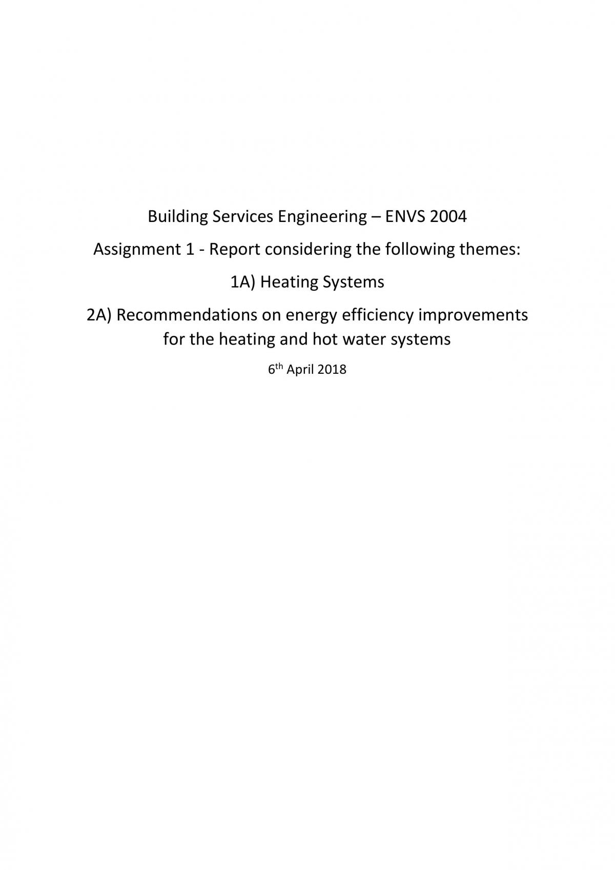 Building Services Engineering I Term 2 Assignment - Page 1
