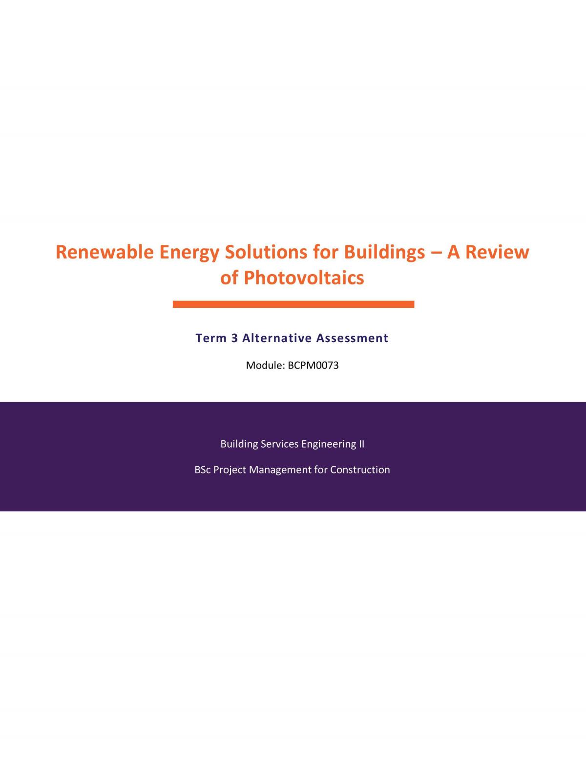Renewable Energy Solutions for Buildings - A Review of Photovoltaics - Page 1
