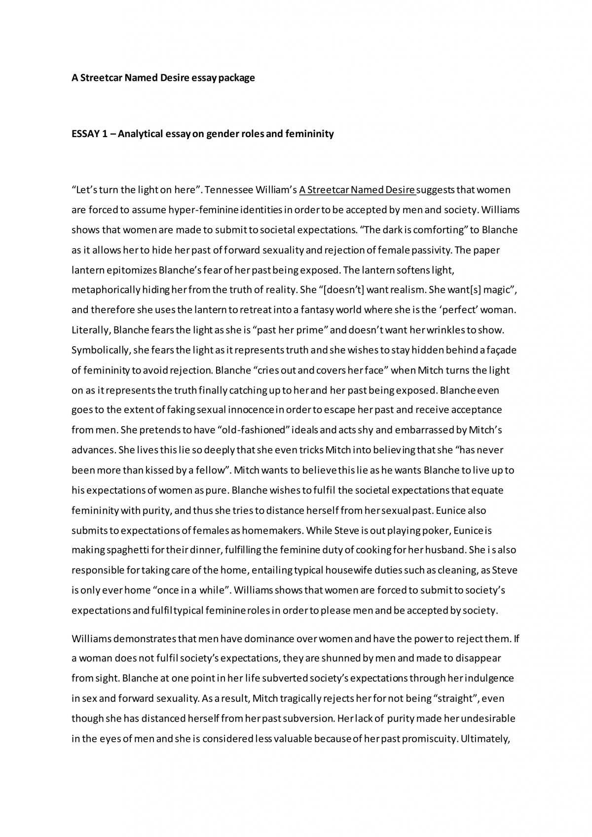 streetcar named desire turning point essay
