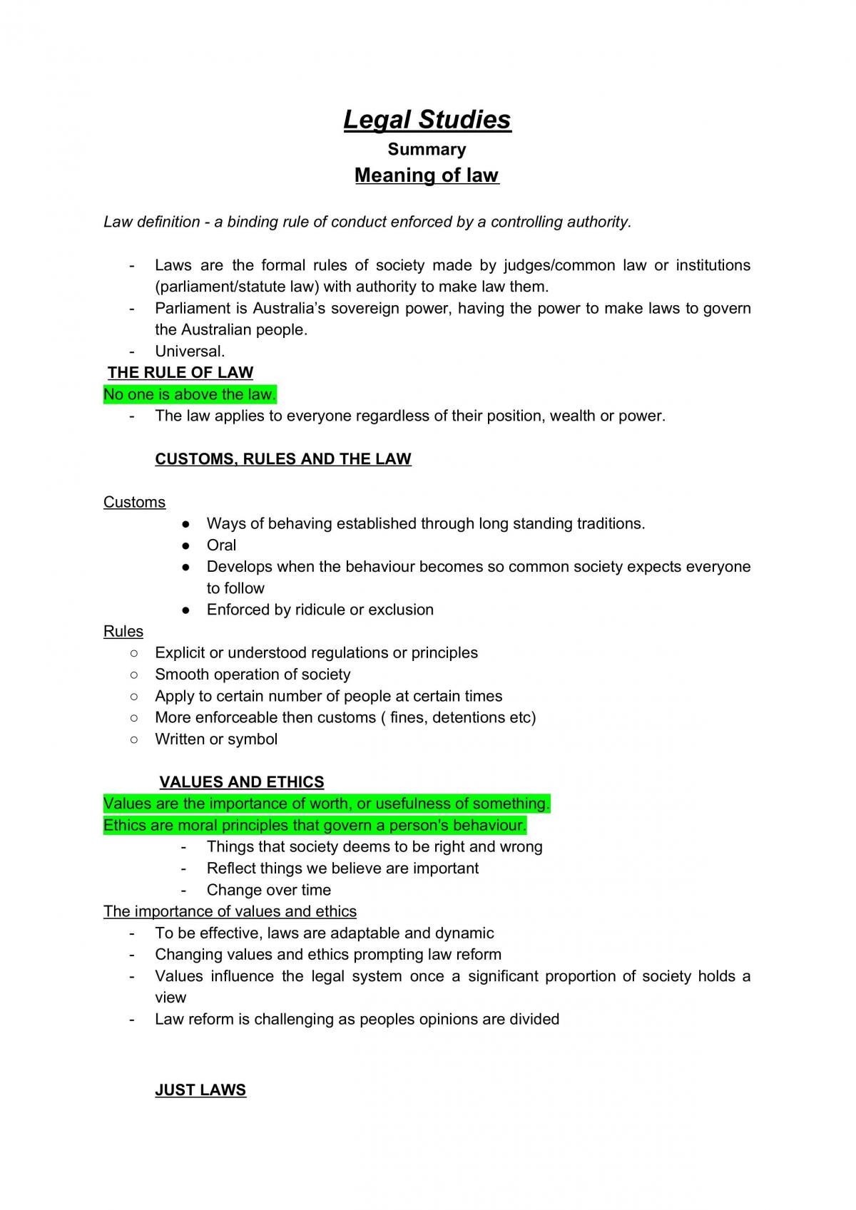 YR 11 legal study notes - Page 1