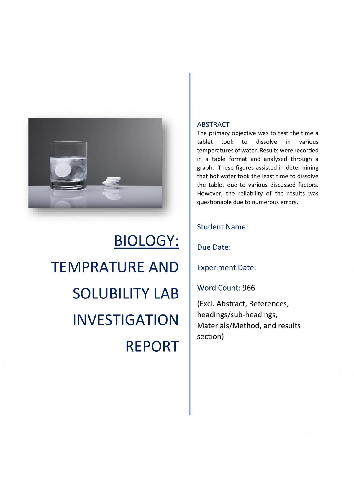 Stage 1 -  Biology - Temperature Lab Report - Page 1
