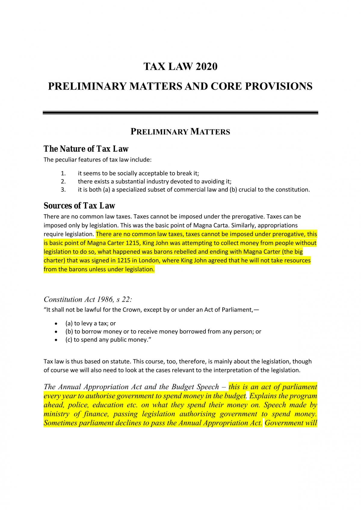 Tax law Notes | LAWCOMM 403 - Tax Law - Auckland | Thinkswap