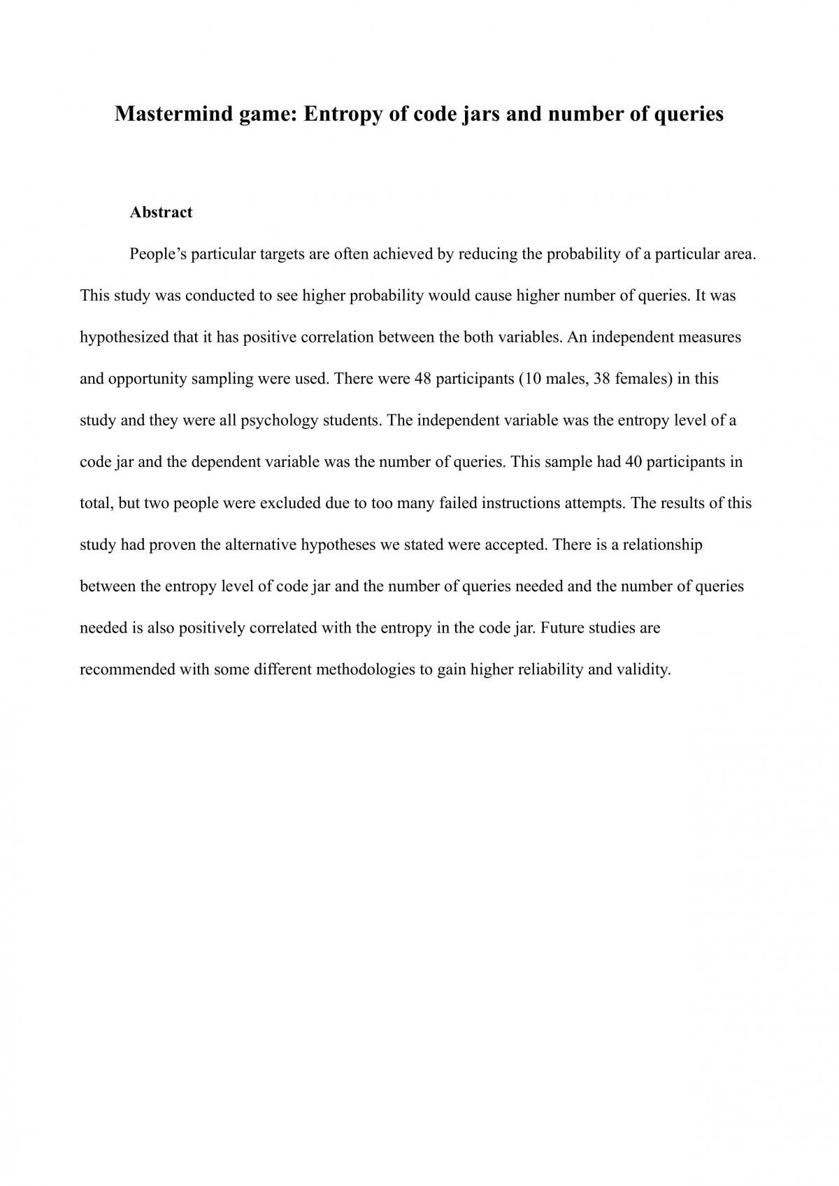 Mastermind game : Entropy of code jars and number of queries - Page 1
