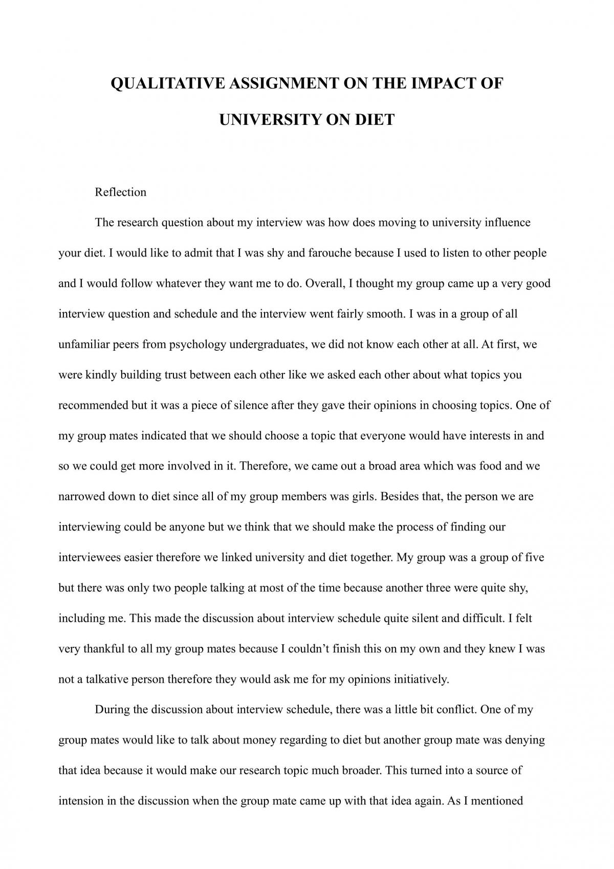 Qualitative Assignment on the Impact of University on Diet - Page 1