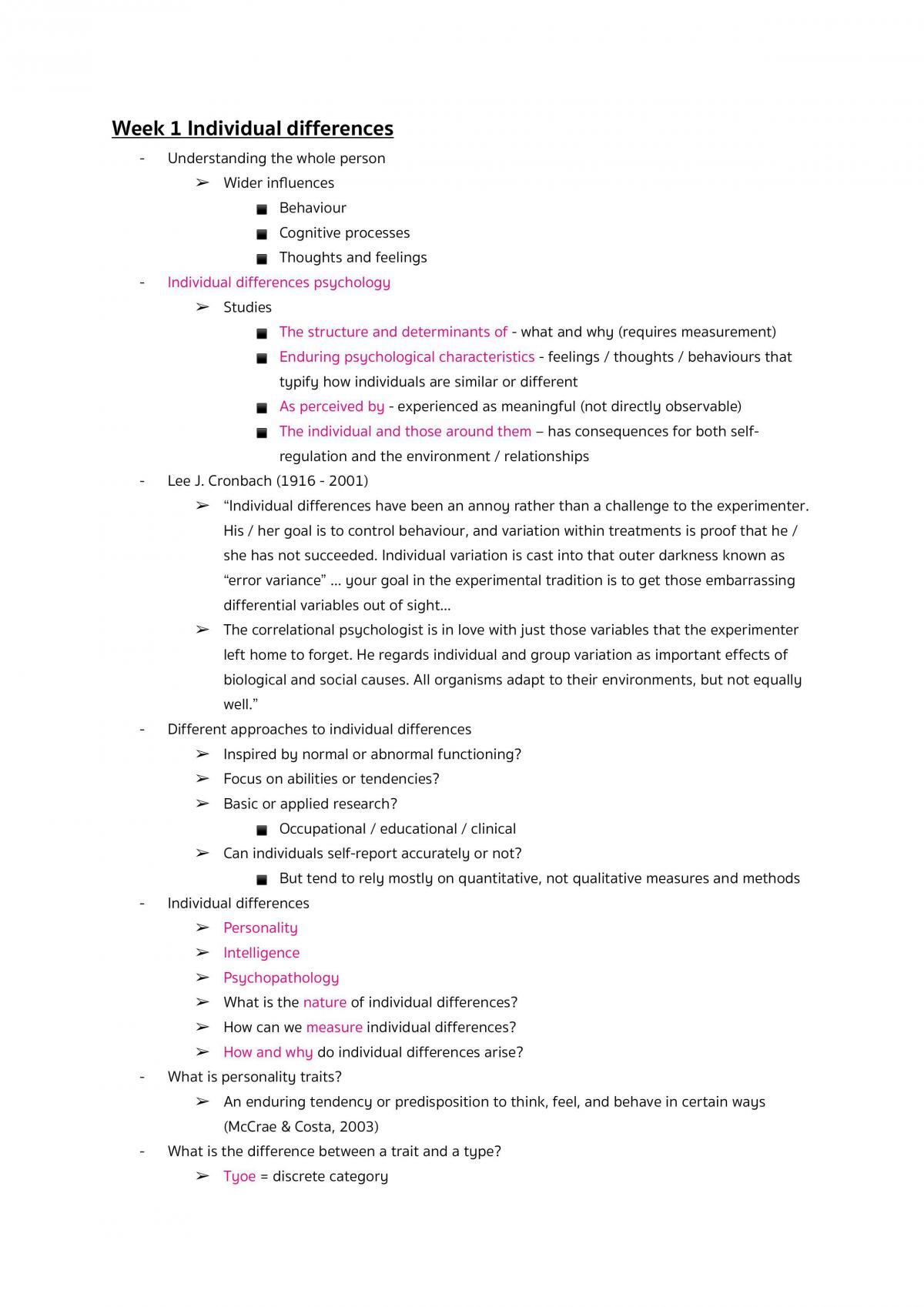 Personality, Intelligence, Psychopathology Notes - Page 1
