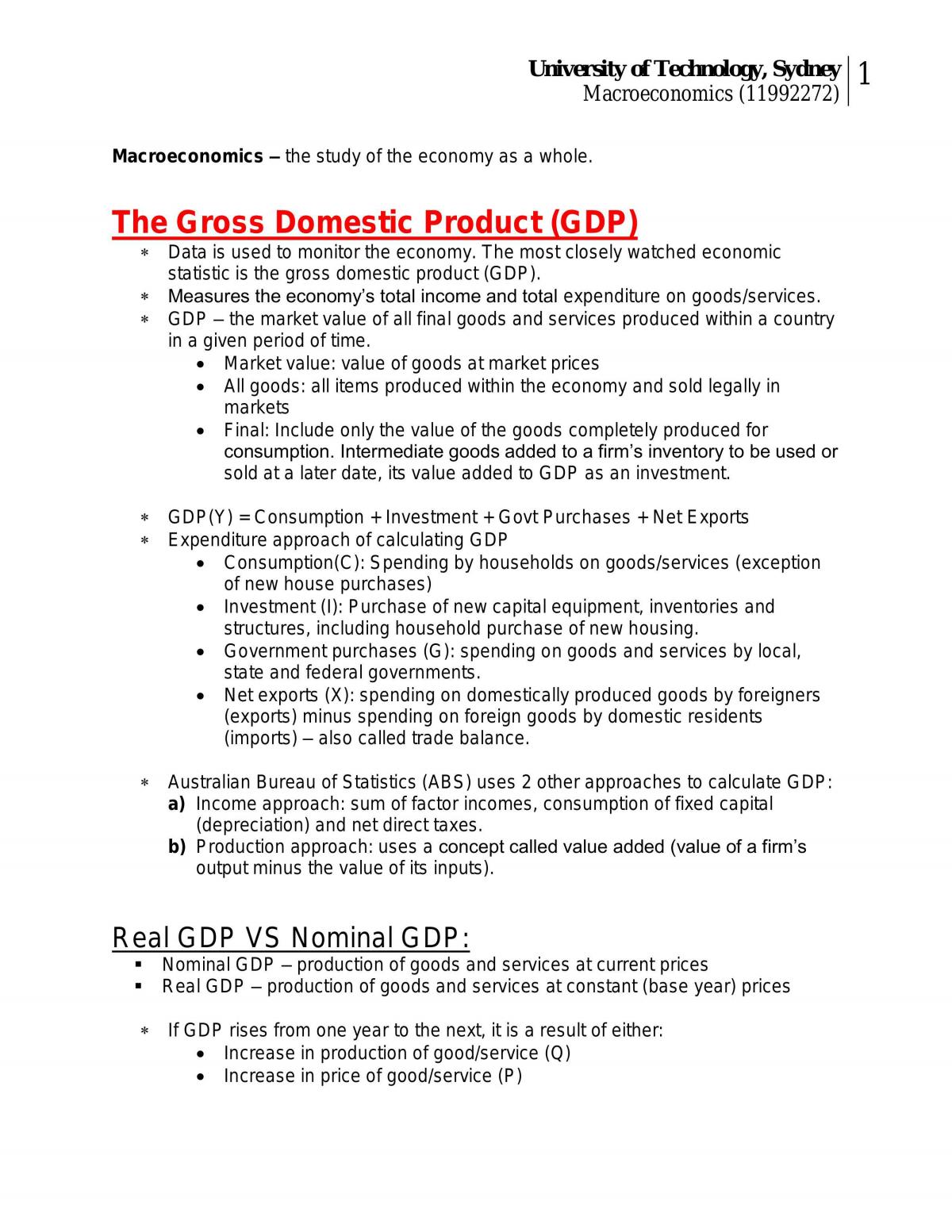 Macroeconomics Study Notes - Page 1