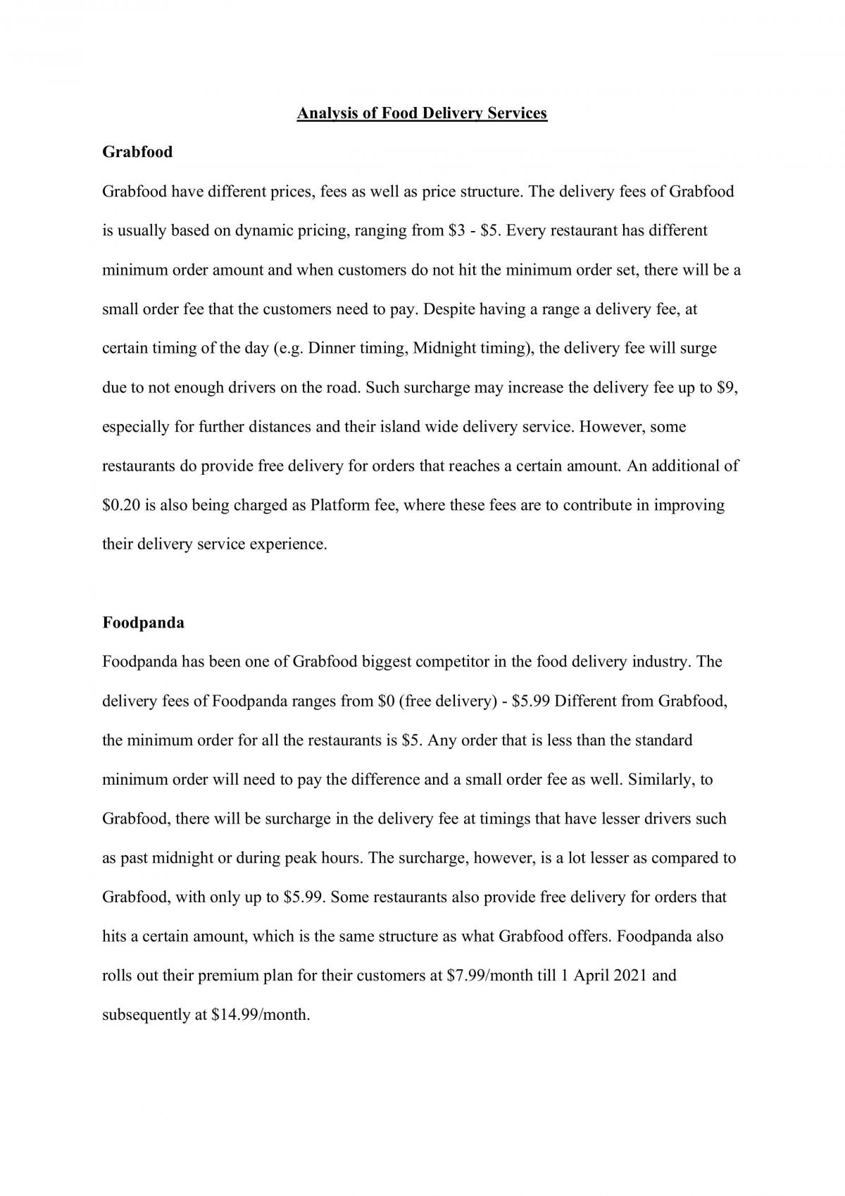 MKT362 Report on Food Delivery Services - Page 1