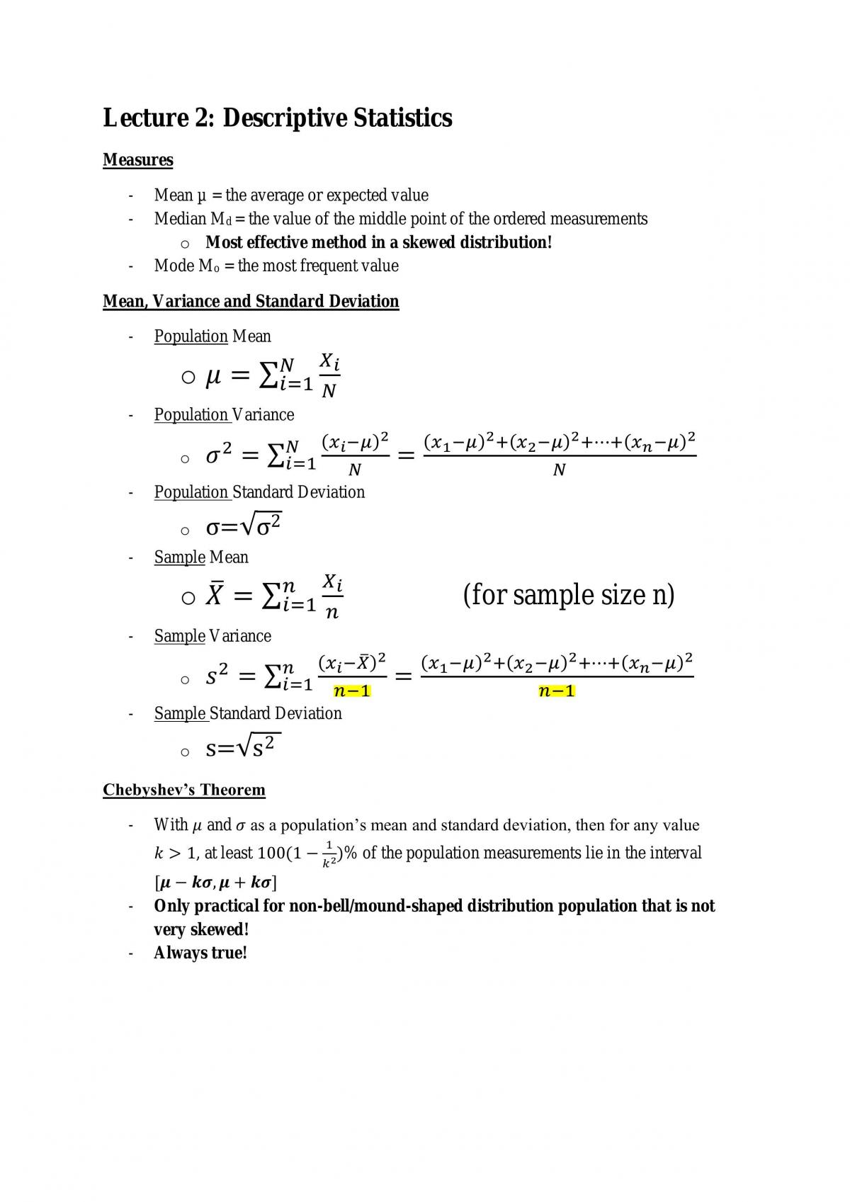 Statistics and Analysis: Notes - Page 1