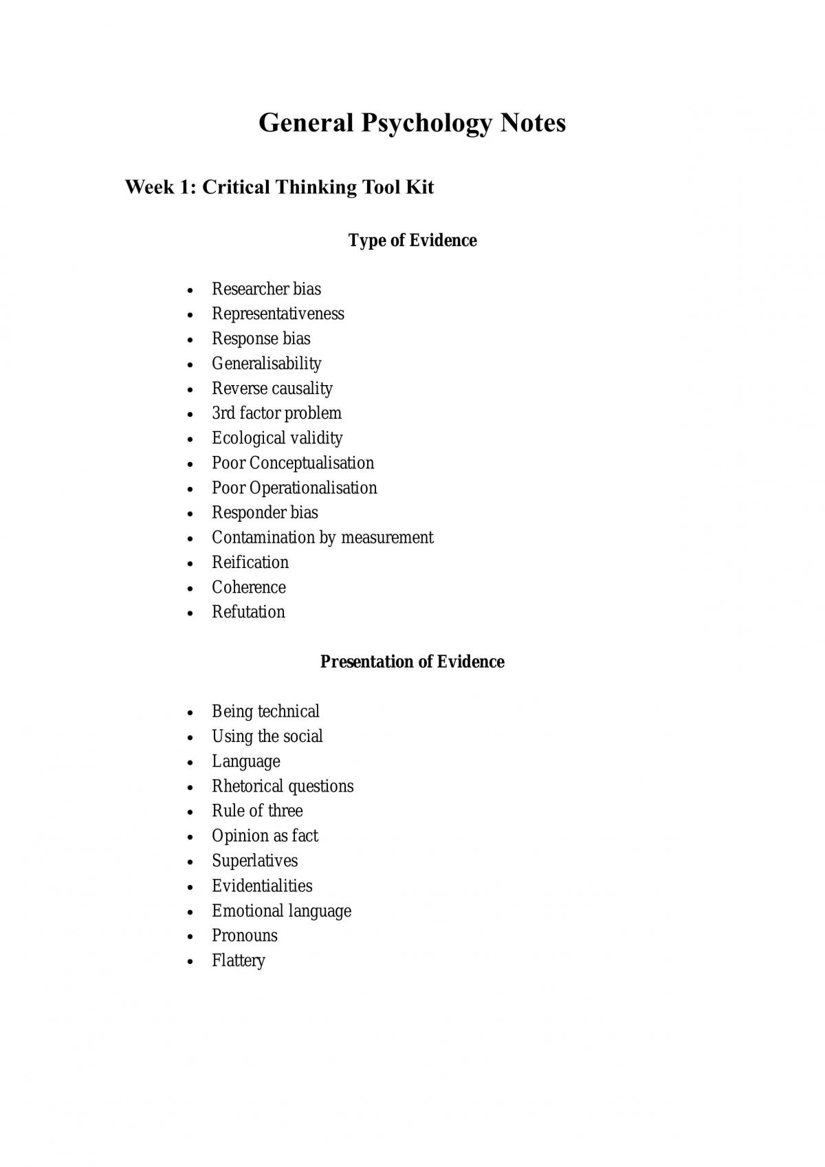 General Psychology Notes  - Page 1