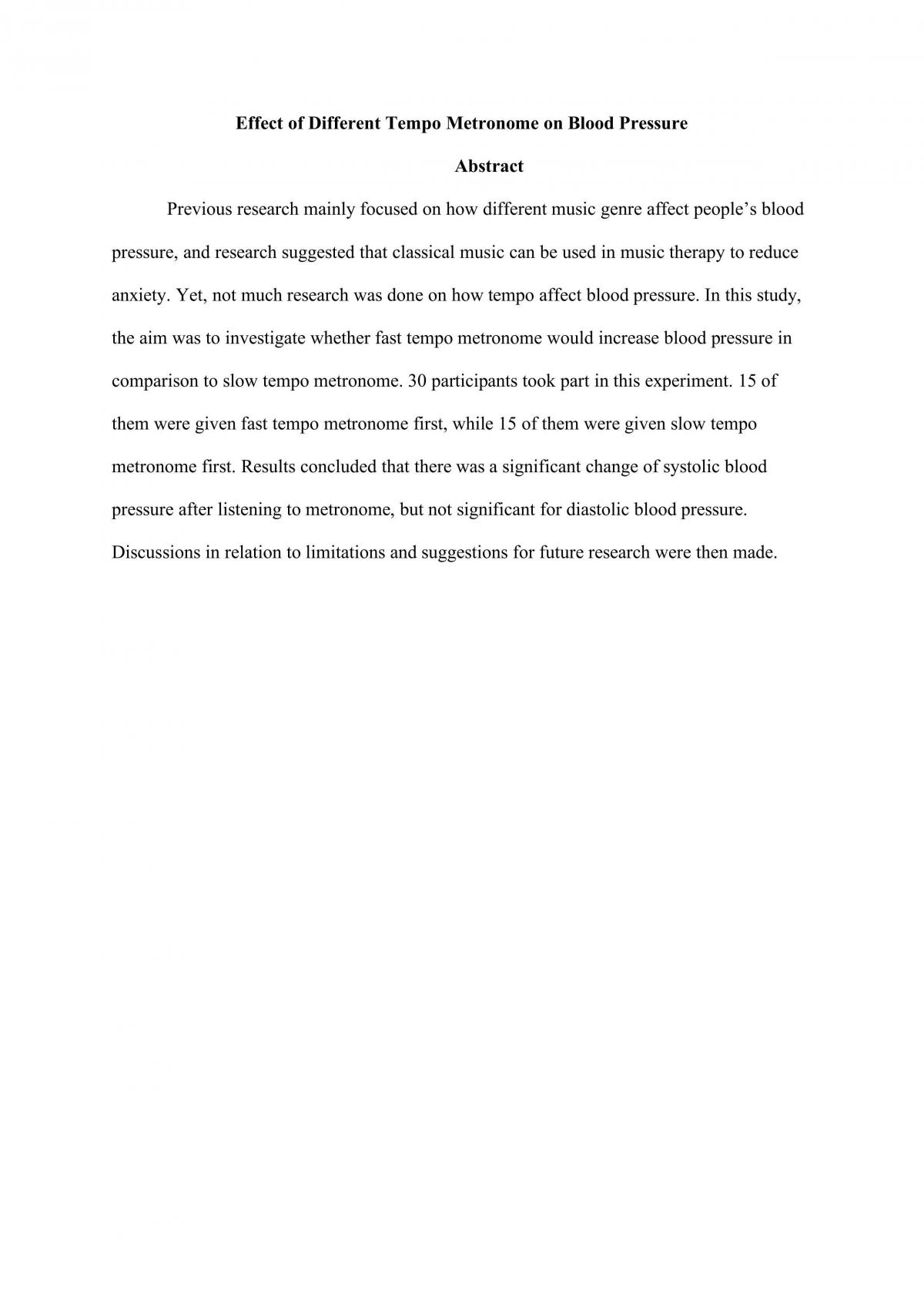 Essay that looked at the effect of different tempo metronome on blood pressure - Page 1