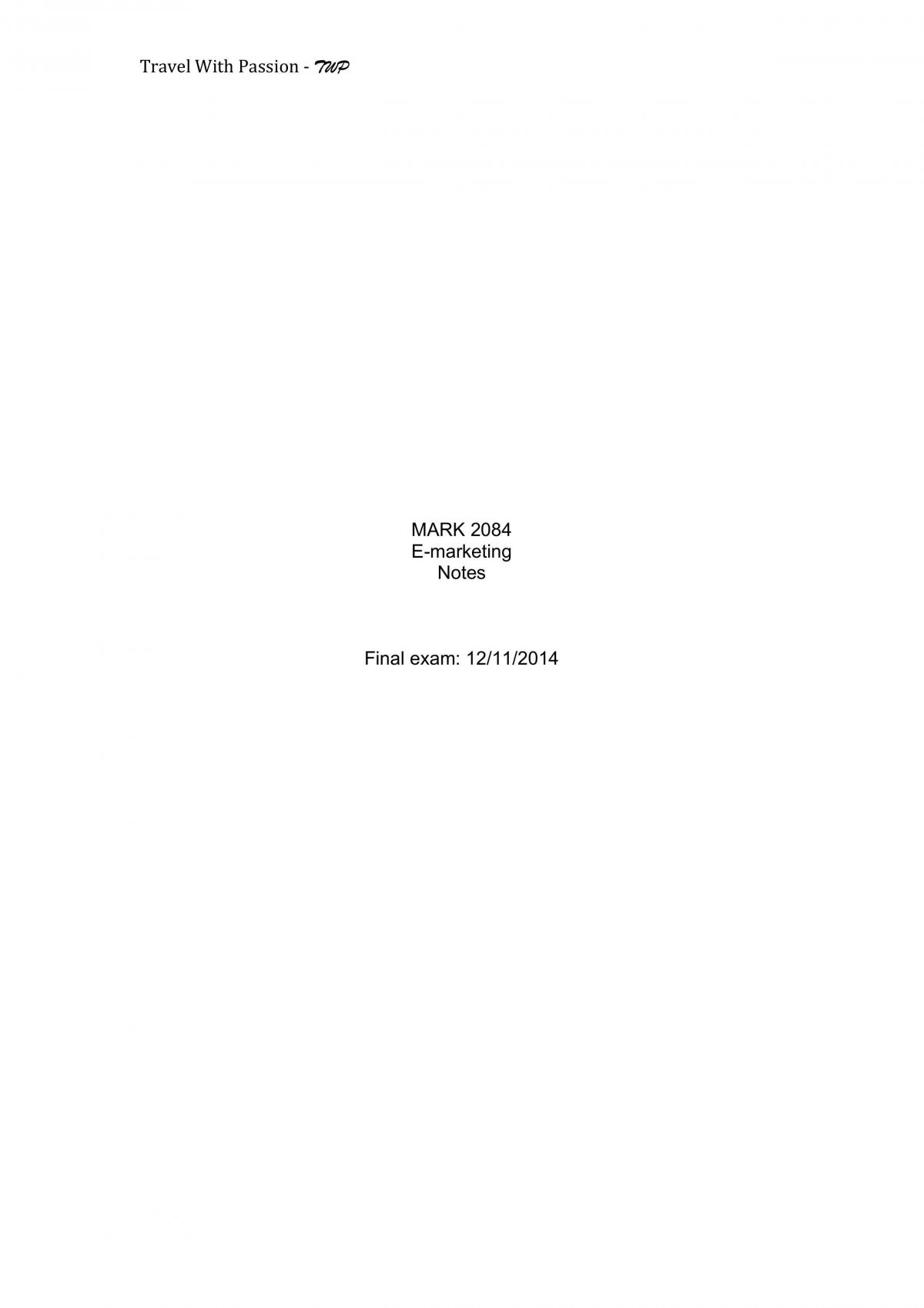 Final notes for E-marketing, MARK 2084 - Page 1