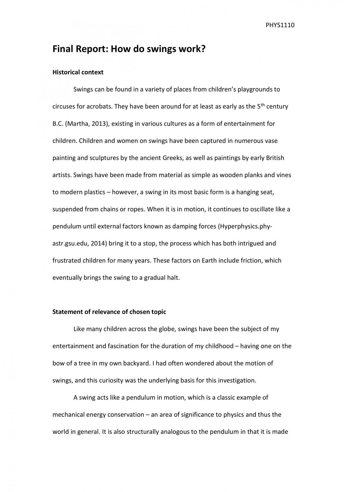 PHYS1110 Final Investigation - Page 1