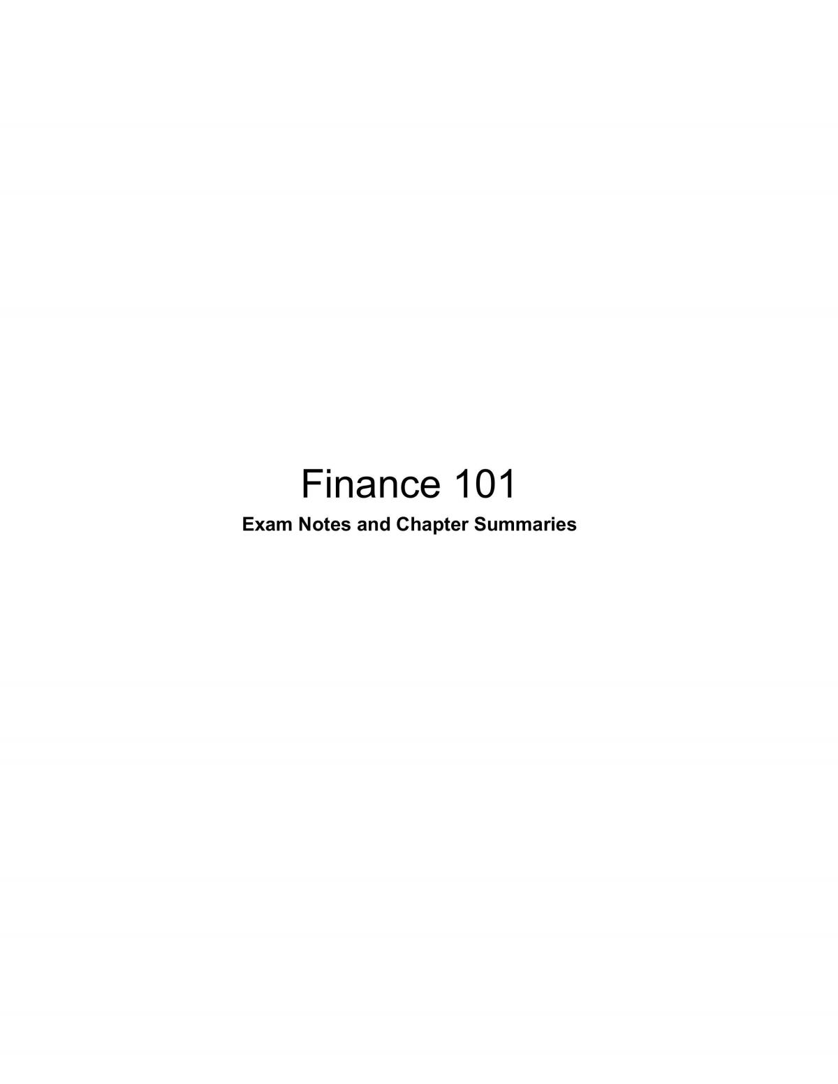 FNCE101 - Finance Study Notes  - Page 1