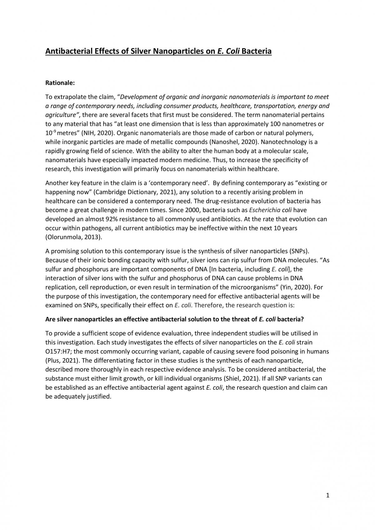 Antibacterial Effects of Silver Nanoparticles on E.coli Bacteria - Page 1