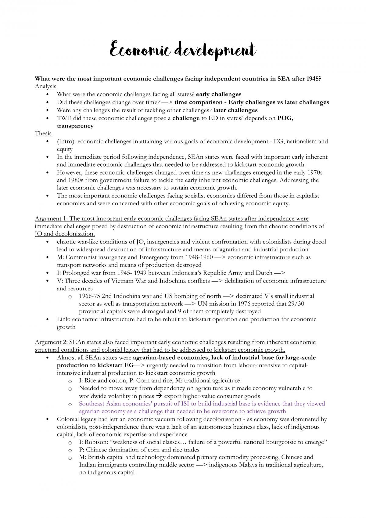 Economic Development Essay Notes - Page 1