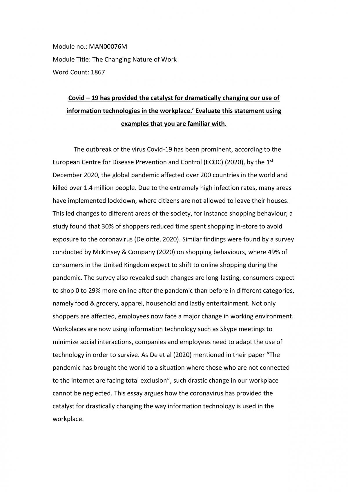 The Changing Nature of Work Essay - Page 1