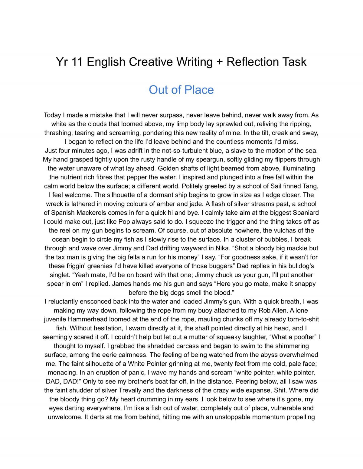creative writing reflection examples