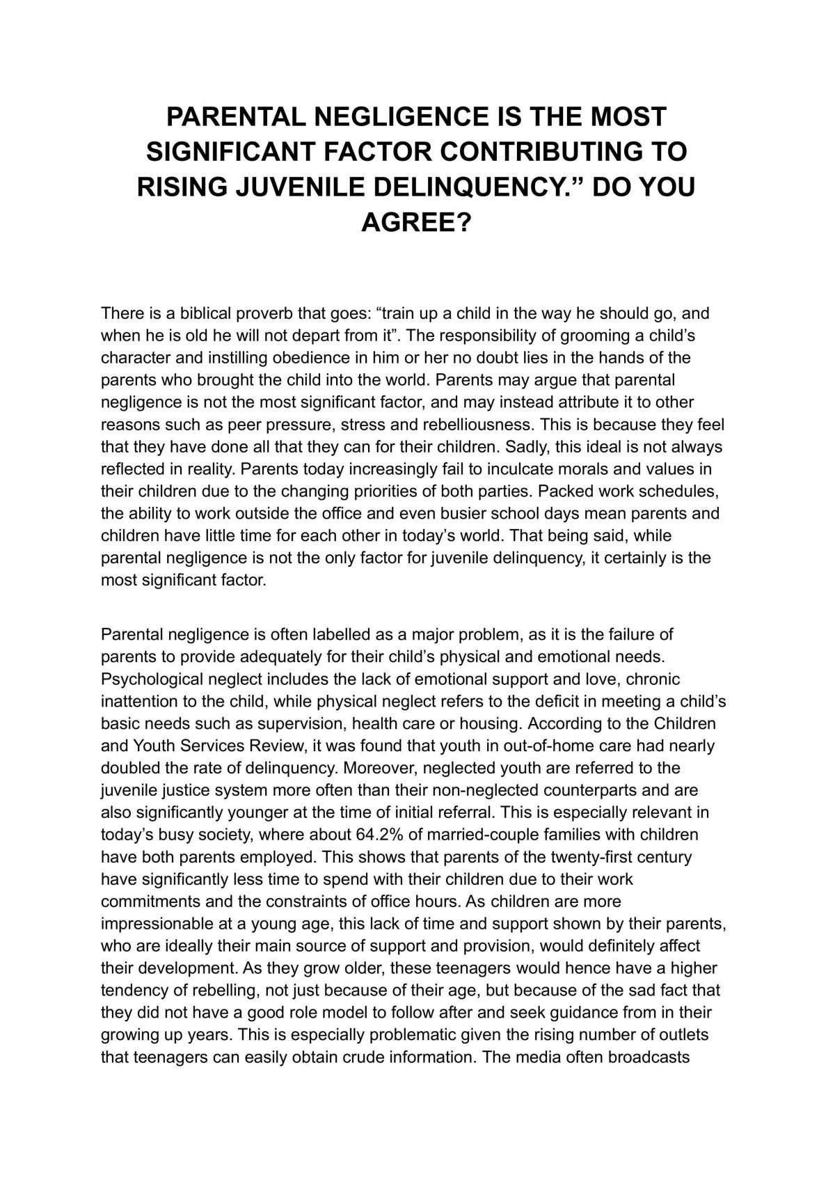 Comparison essay on Parental Negligence - Page 1