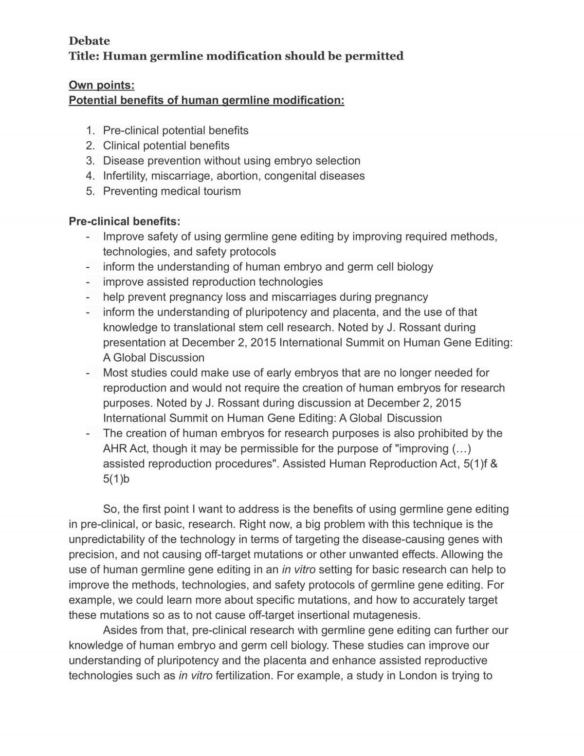 Term Project Debate - Human germline modification should be permitted - Page 1