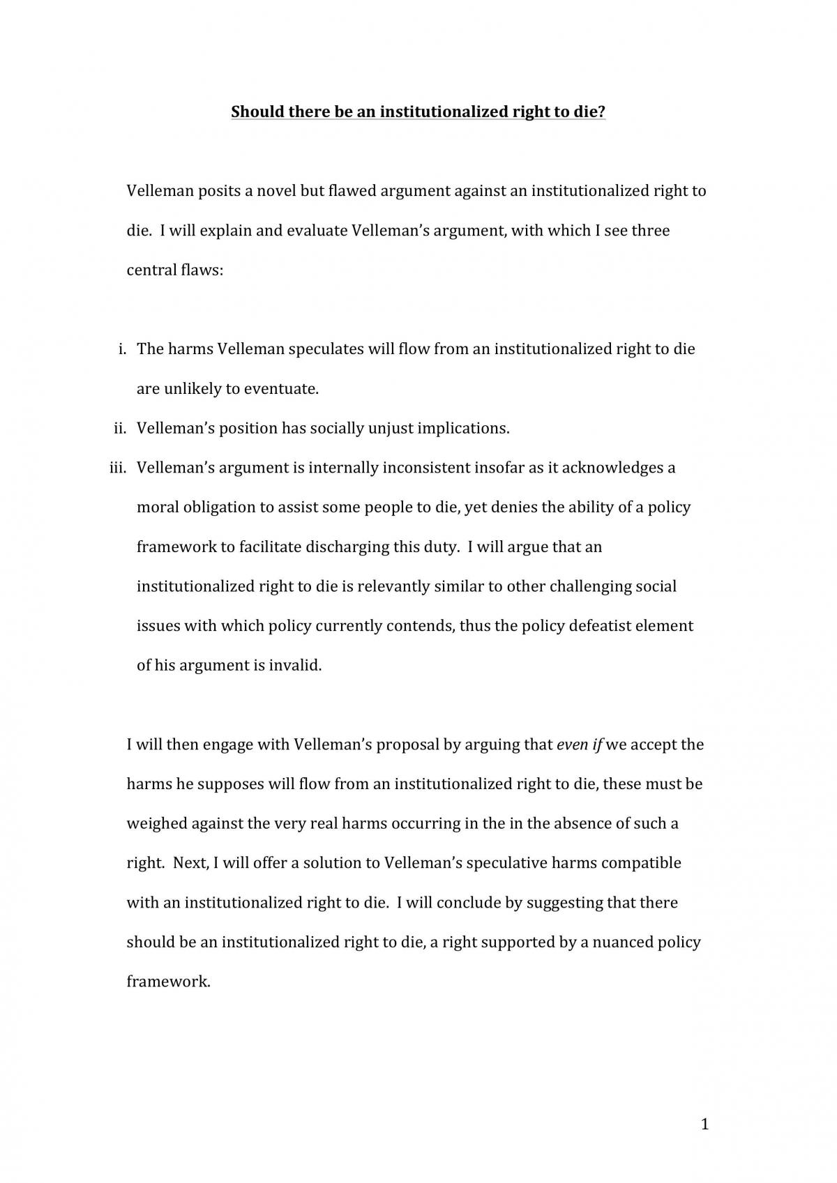 Philosophy Essay - Euthanasia - Page 1