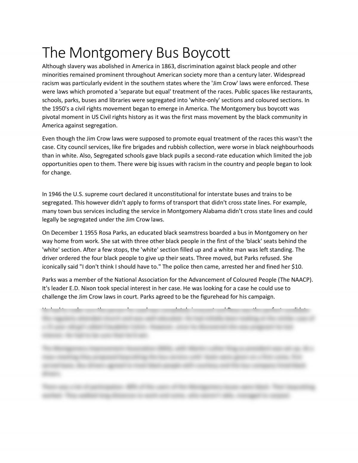 montgomery bus boycott sample essay