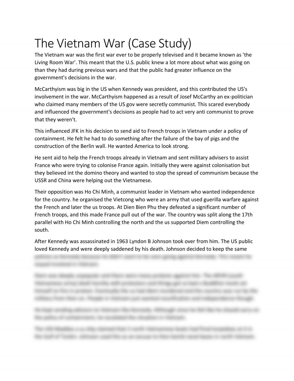 The Vietnam War Case Study Essay - Page 1