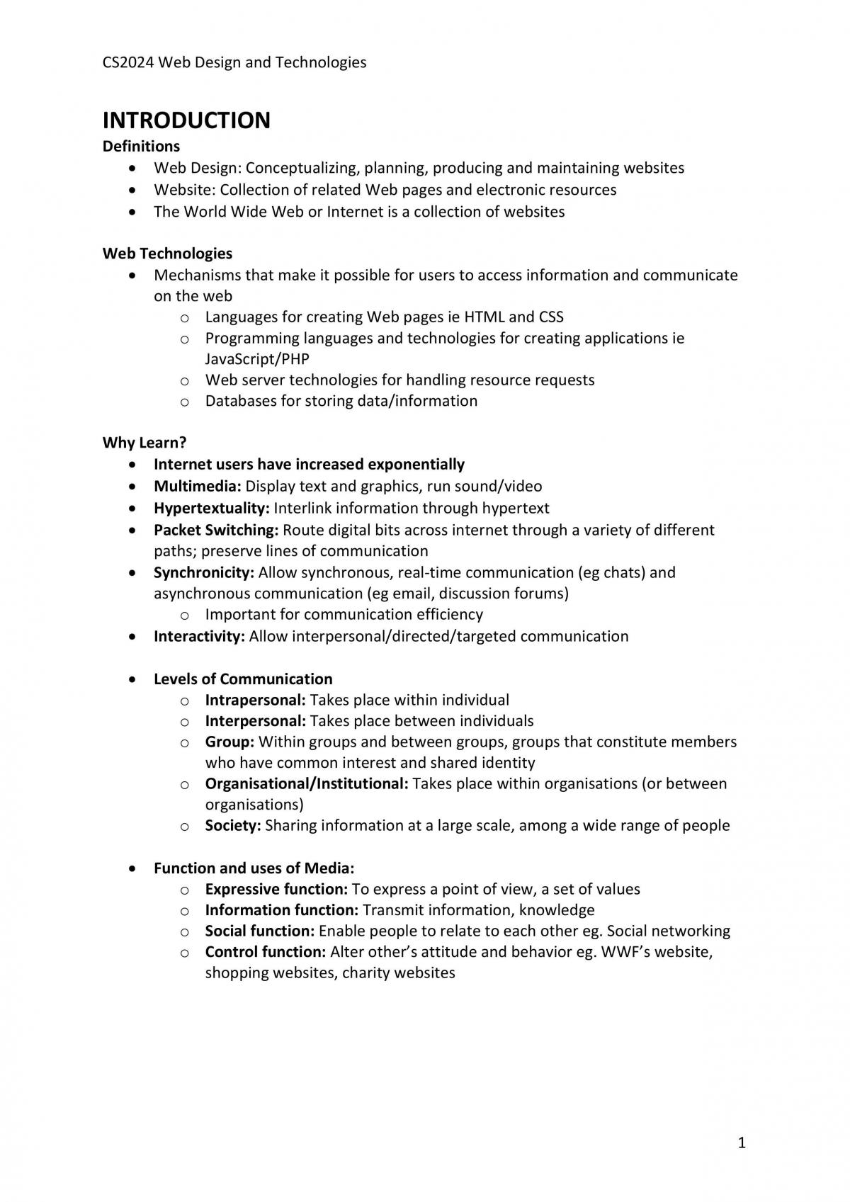Bible for CS2024 Web Design and Technologies - Page 1
