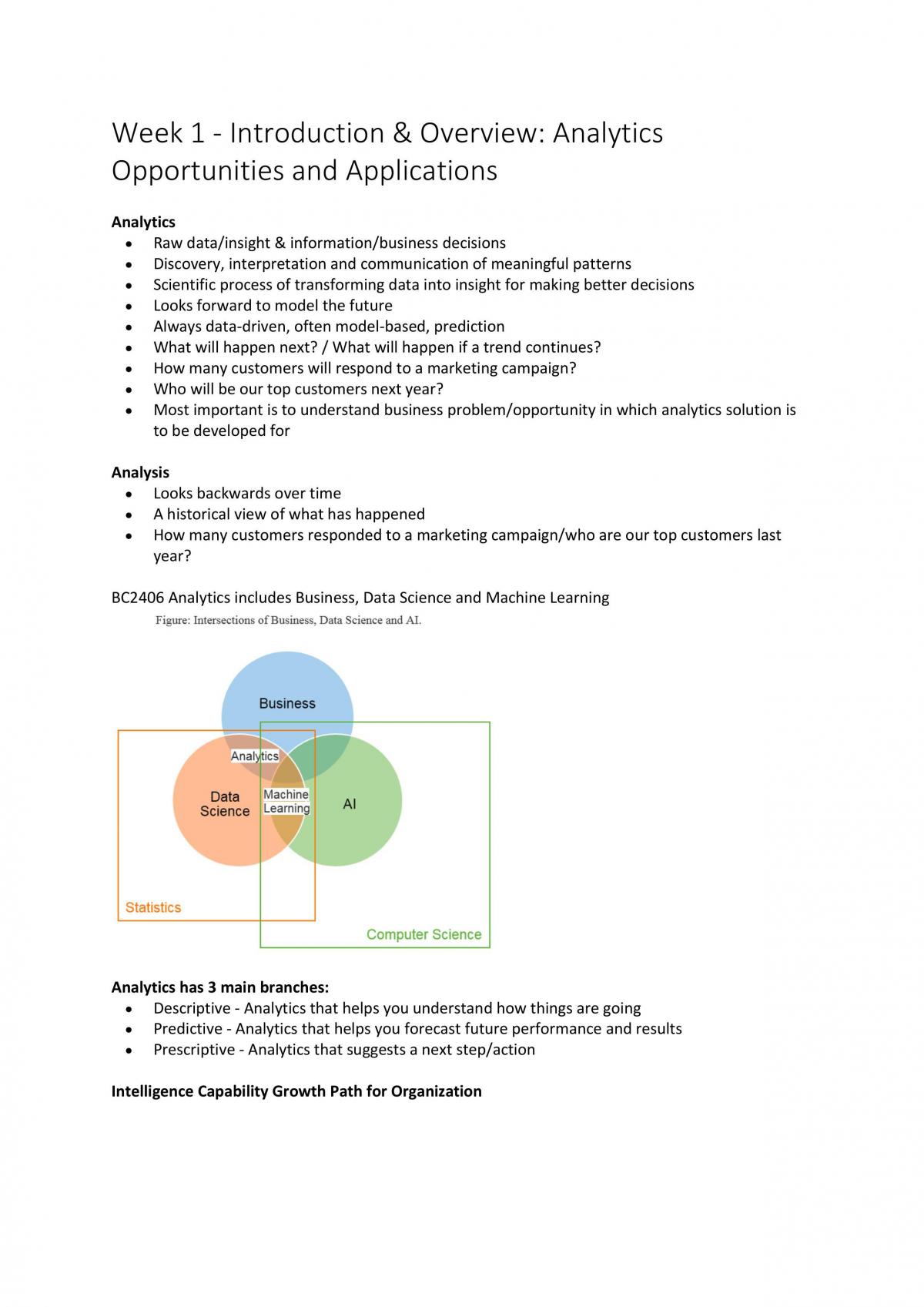 Analytics I: Visual and Predictive Techniques Full Study Notes - Page 1