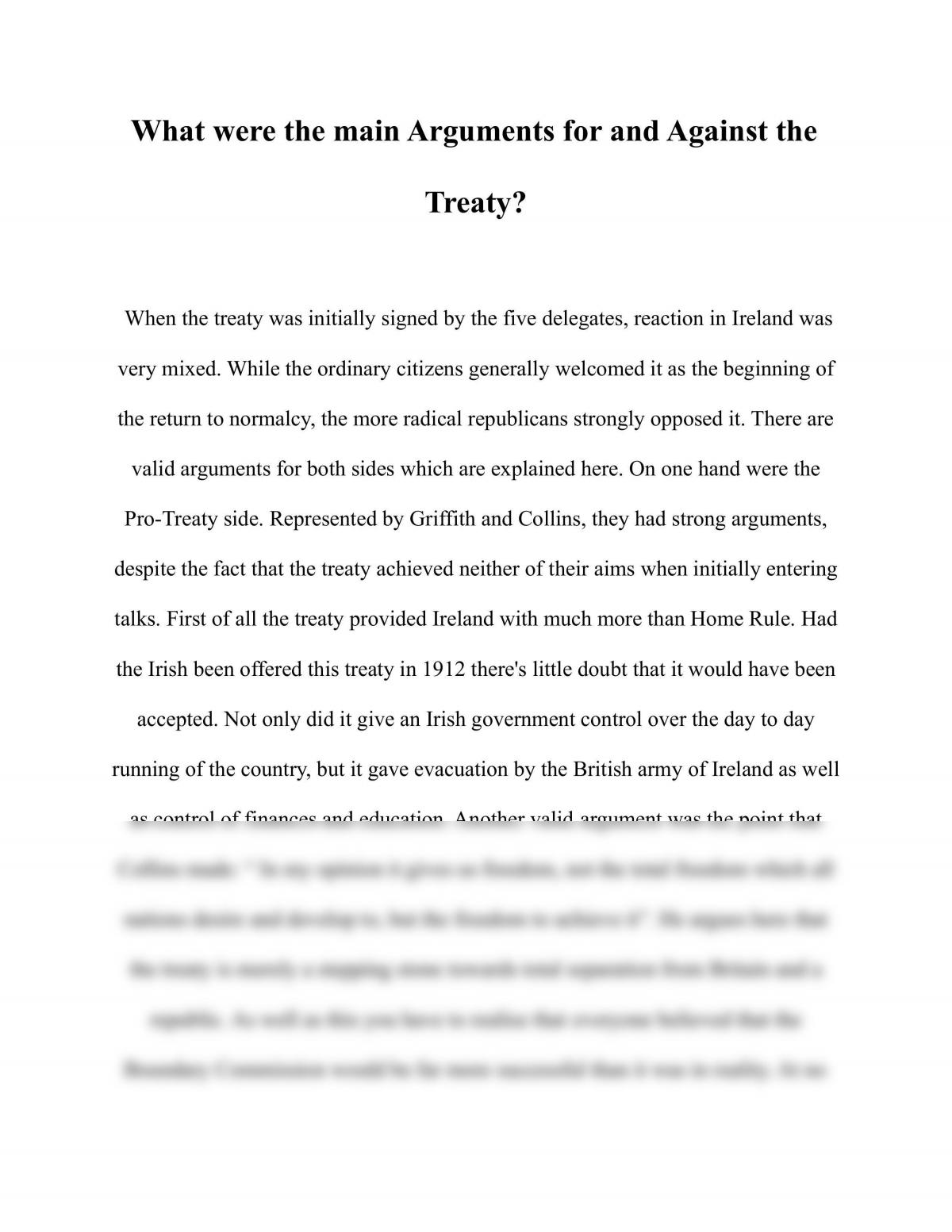 What were the main Arguments for and Against the Treaty? - Page 1