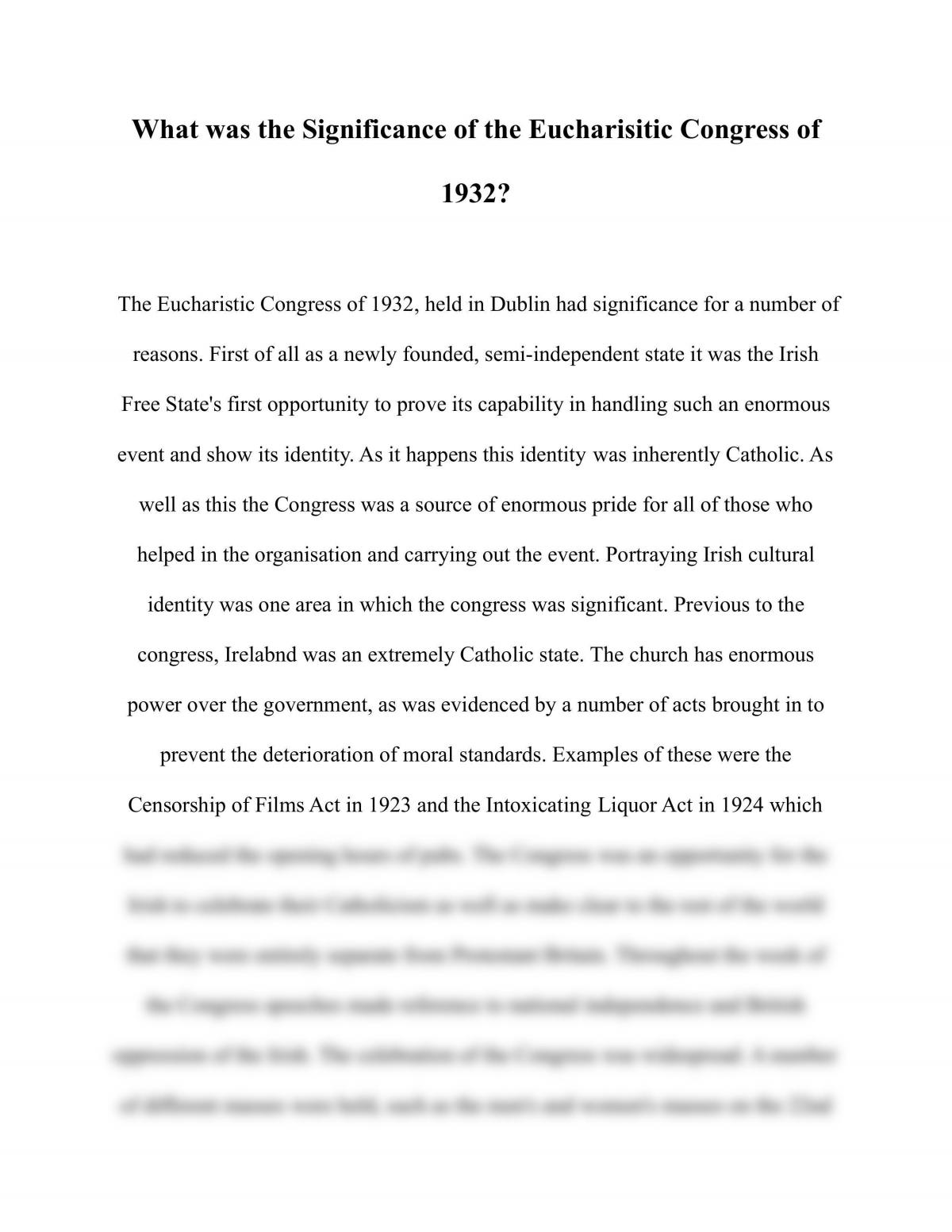 What was the Significance of the Eucharisitic Congress of 1932? - Page 1
