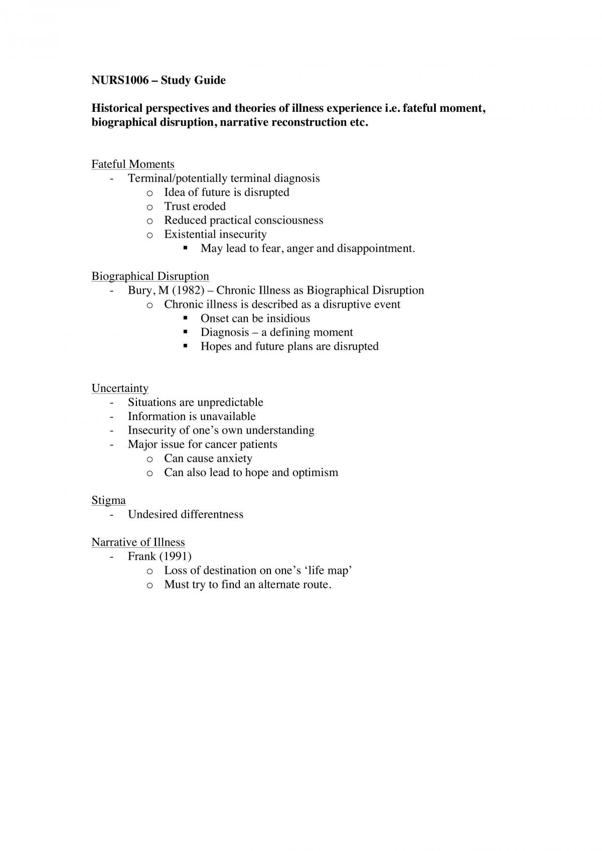 Understanding Experiences of Illness Exam Notes - Page 1