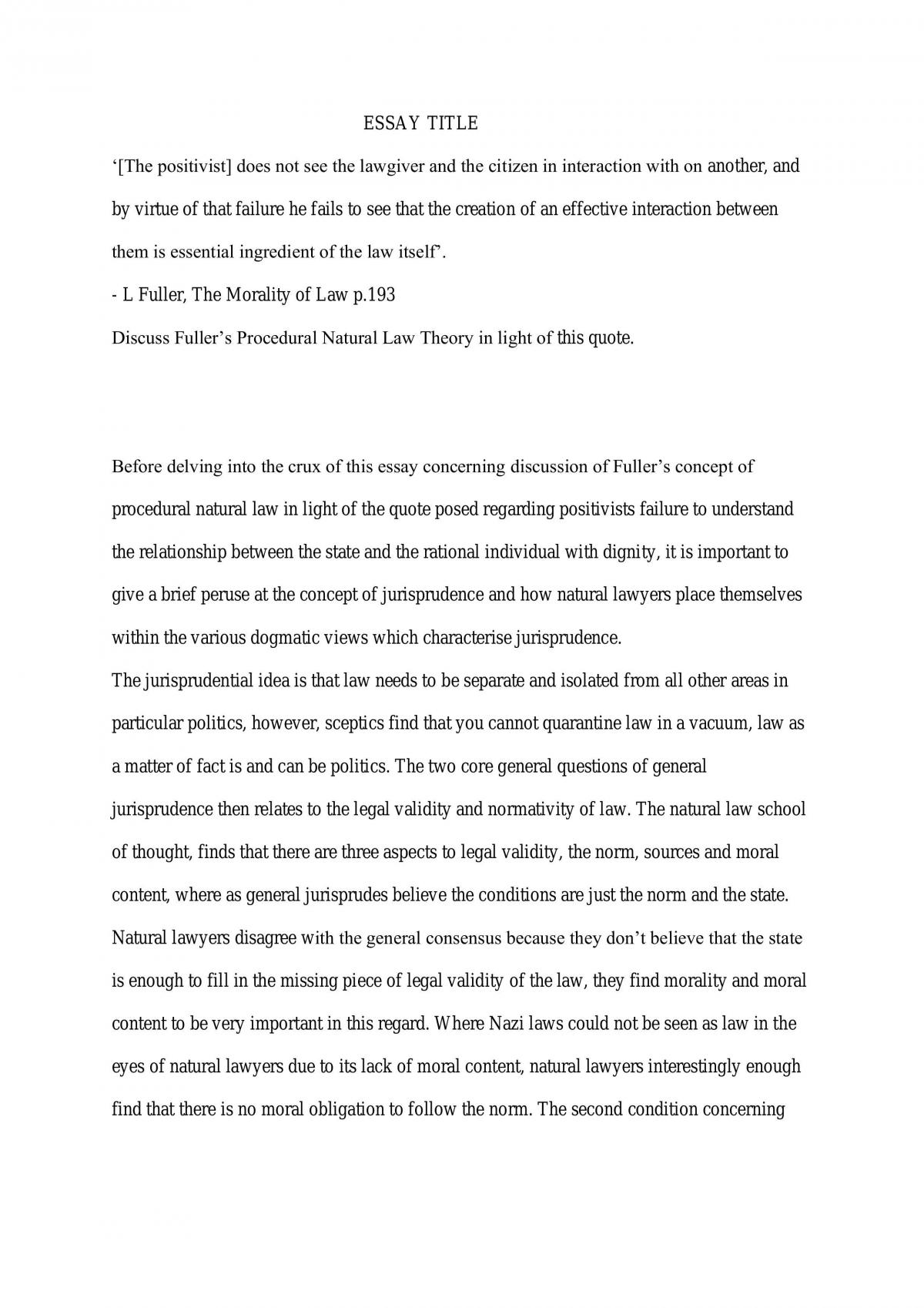 Jurisprudence Essay on Lon Fuller - Page 1