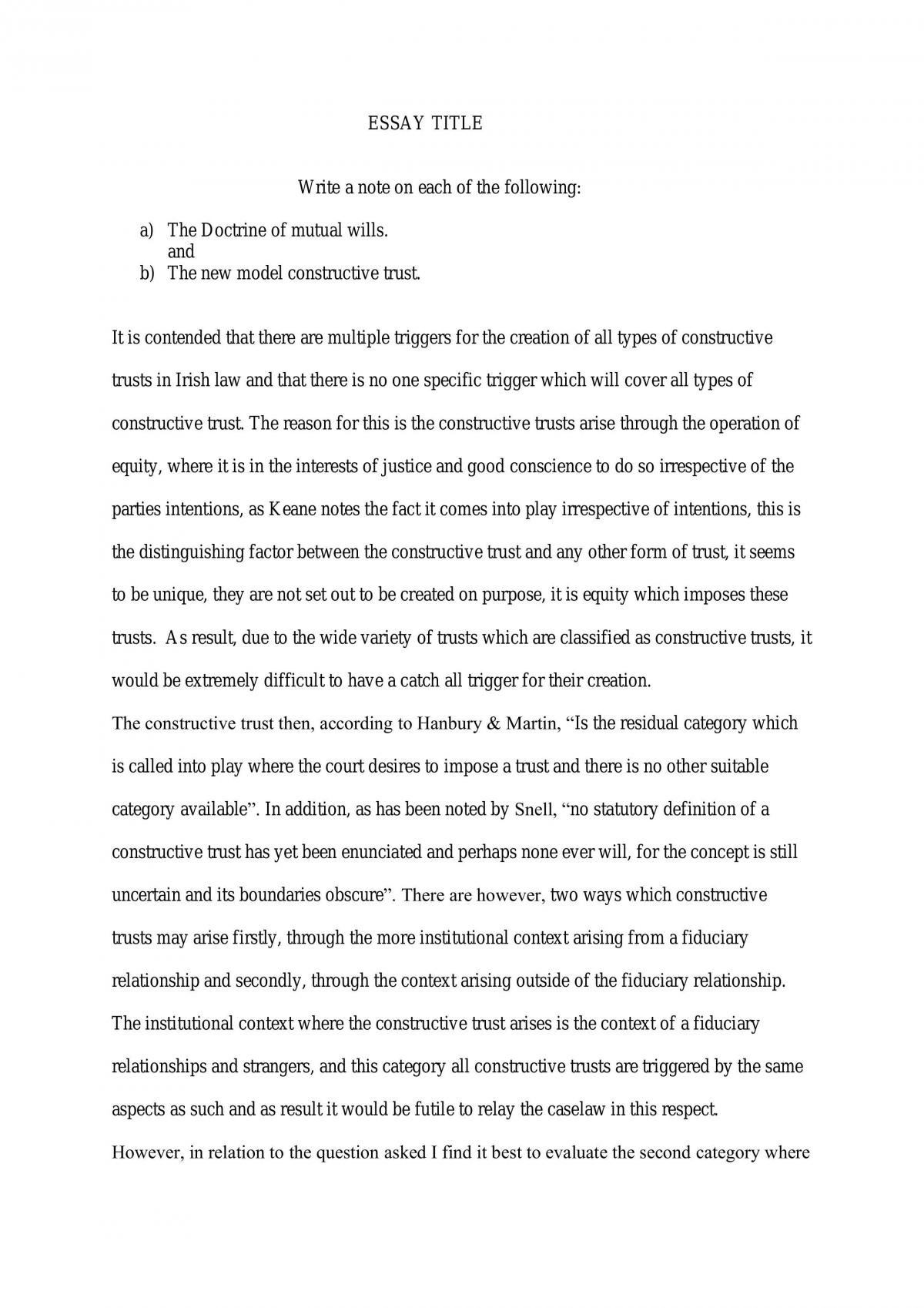 Equity Essay on Constructive Trusts - Page 1