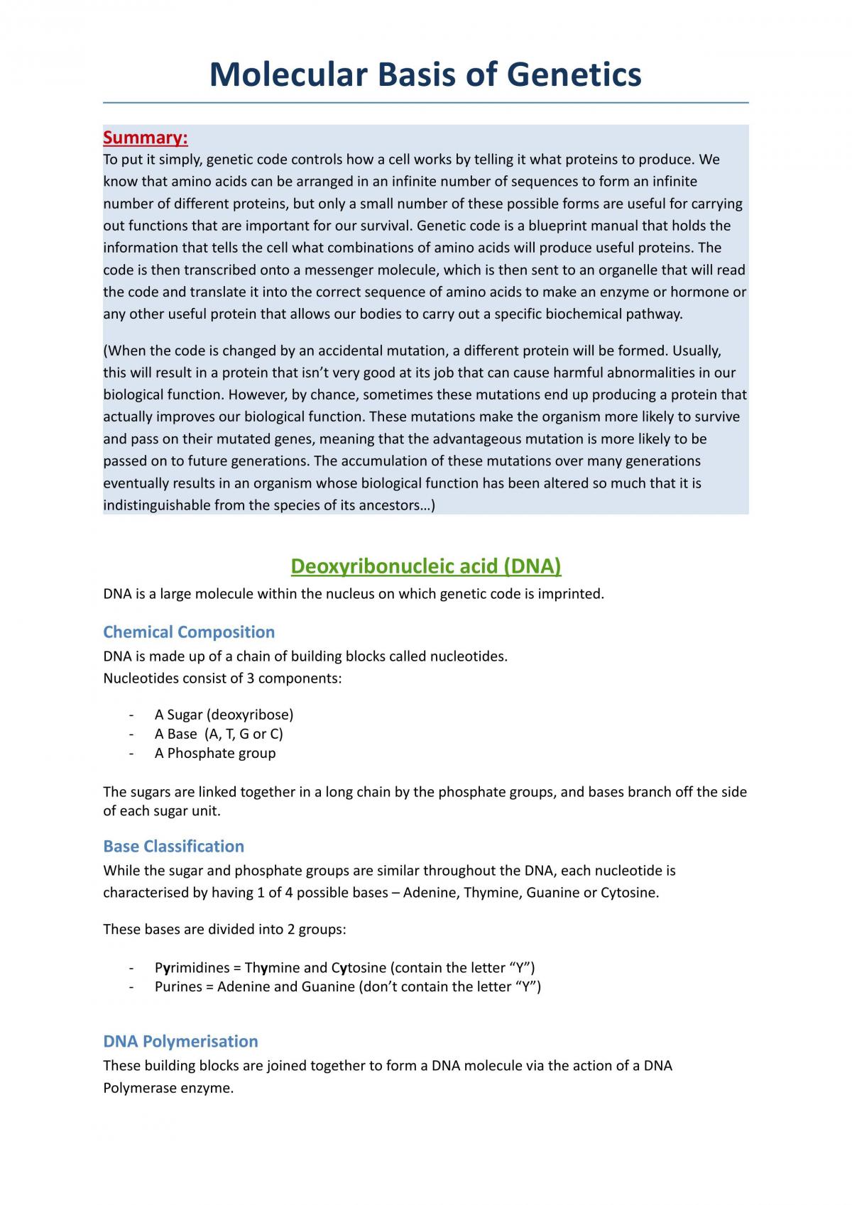 Molecular basis of Genetics Essay Points - Page 1
