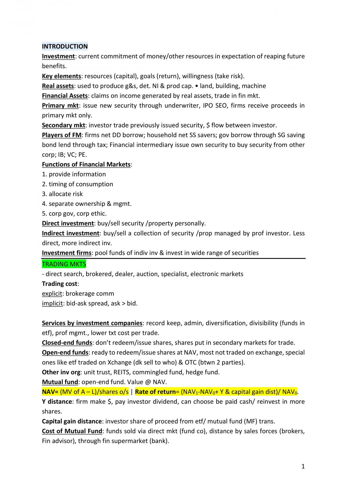 Study notes for FIN3702 - Page 1