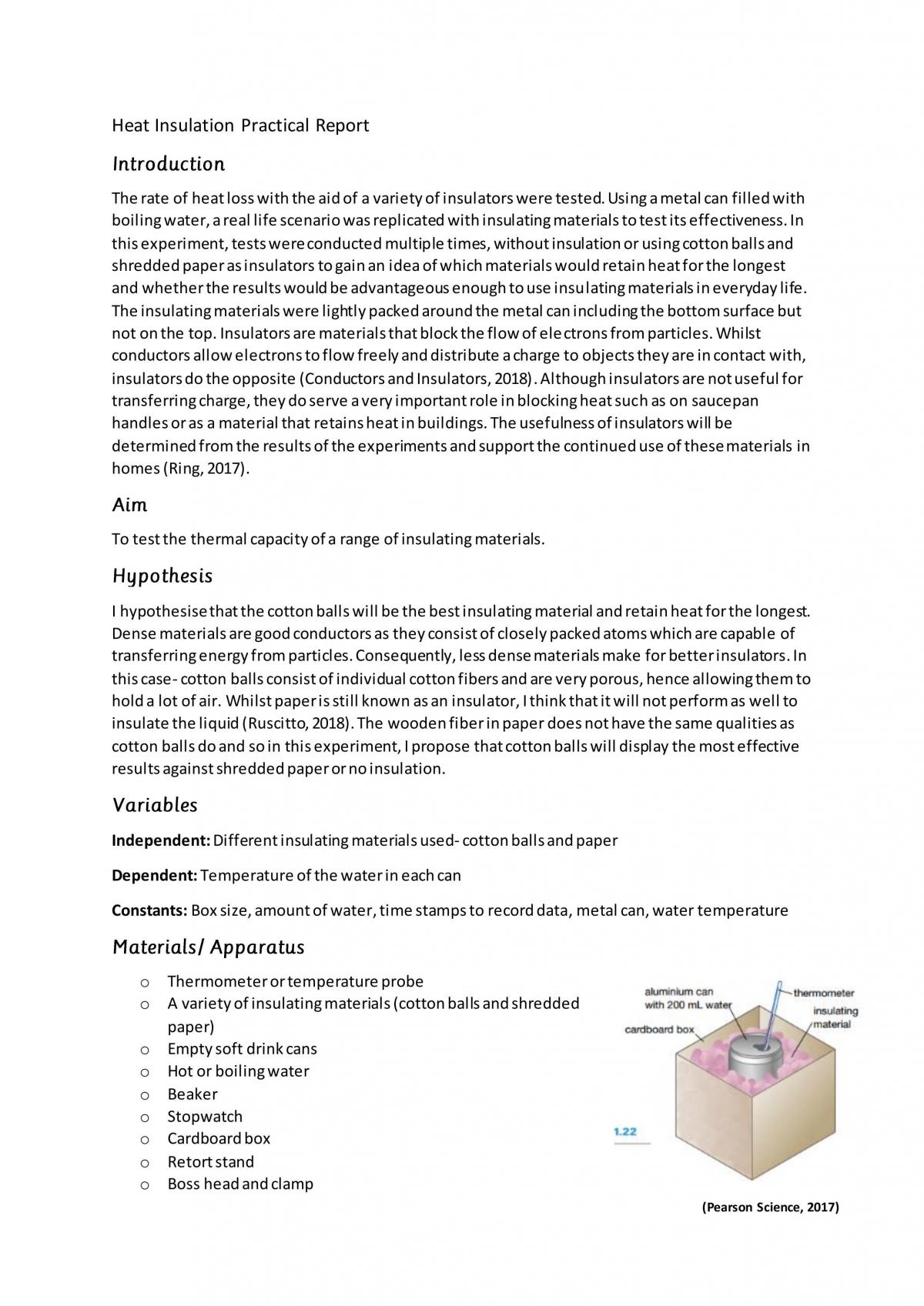 Heat Insulation Chemistry Practical Report - Page 1