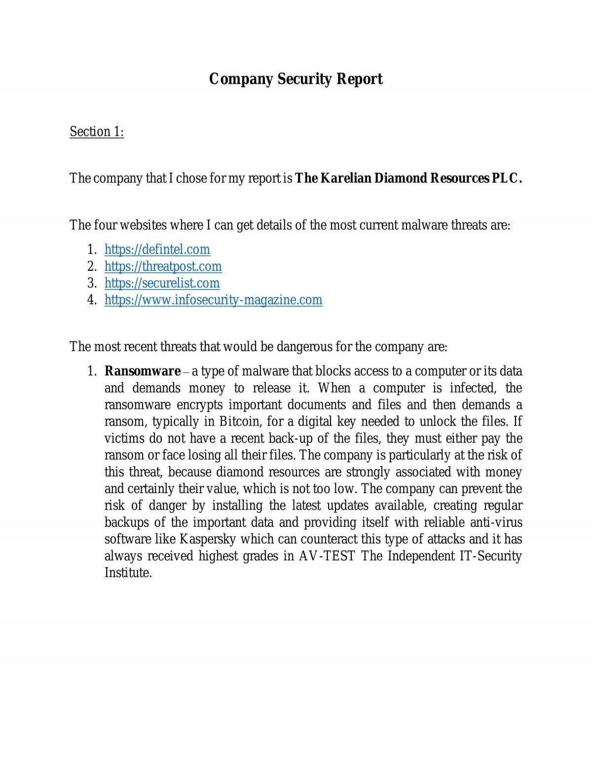 Company Security Report - Page 1