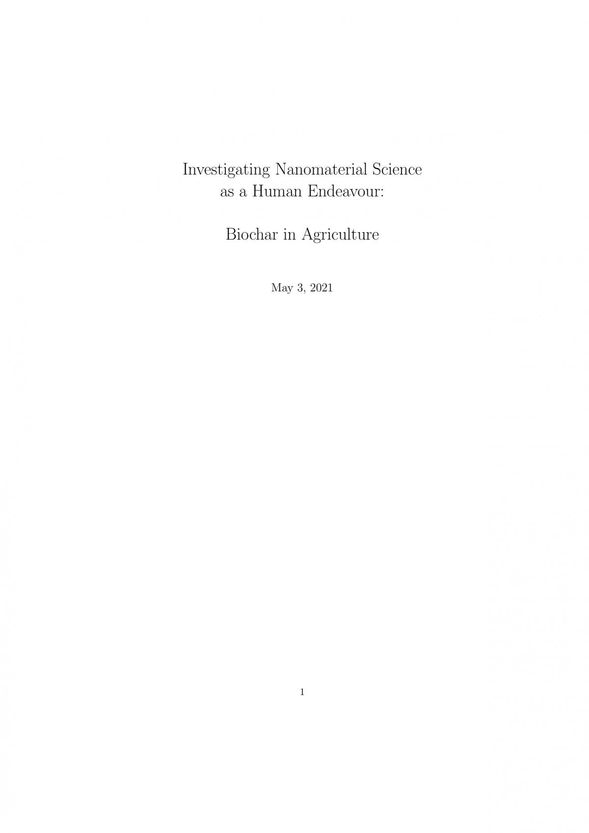 Nanomaterials, Science as a Human Endeavour Report, Biochar in Agriculture - Page 1