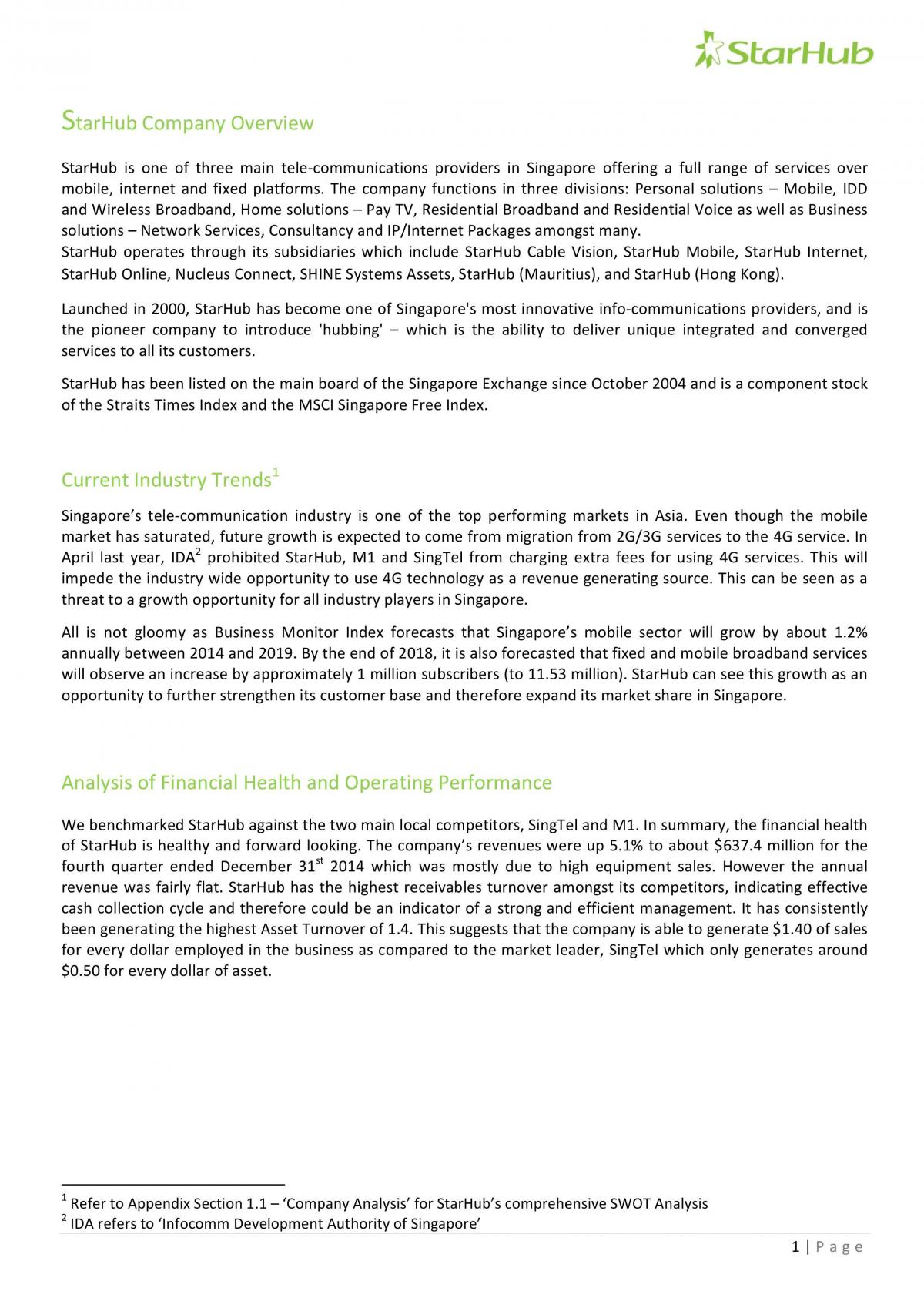 Report on StarHub - Page 1