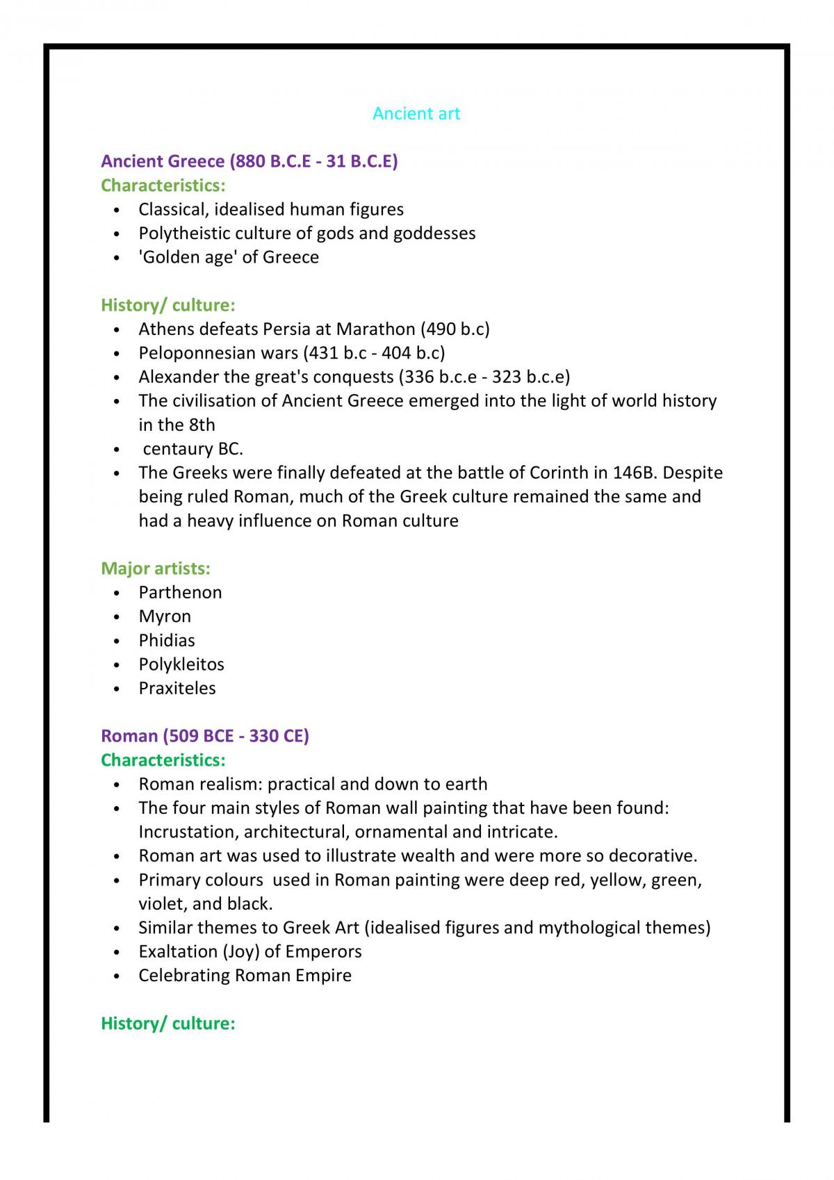 Full Notes on Period of Art - Page 1