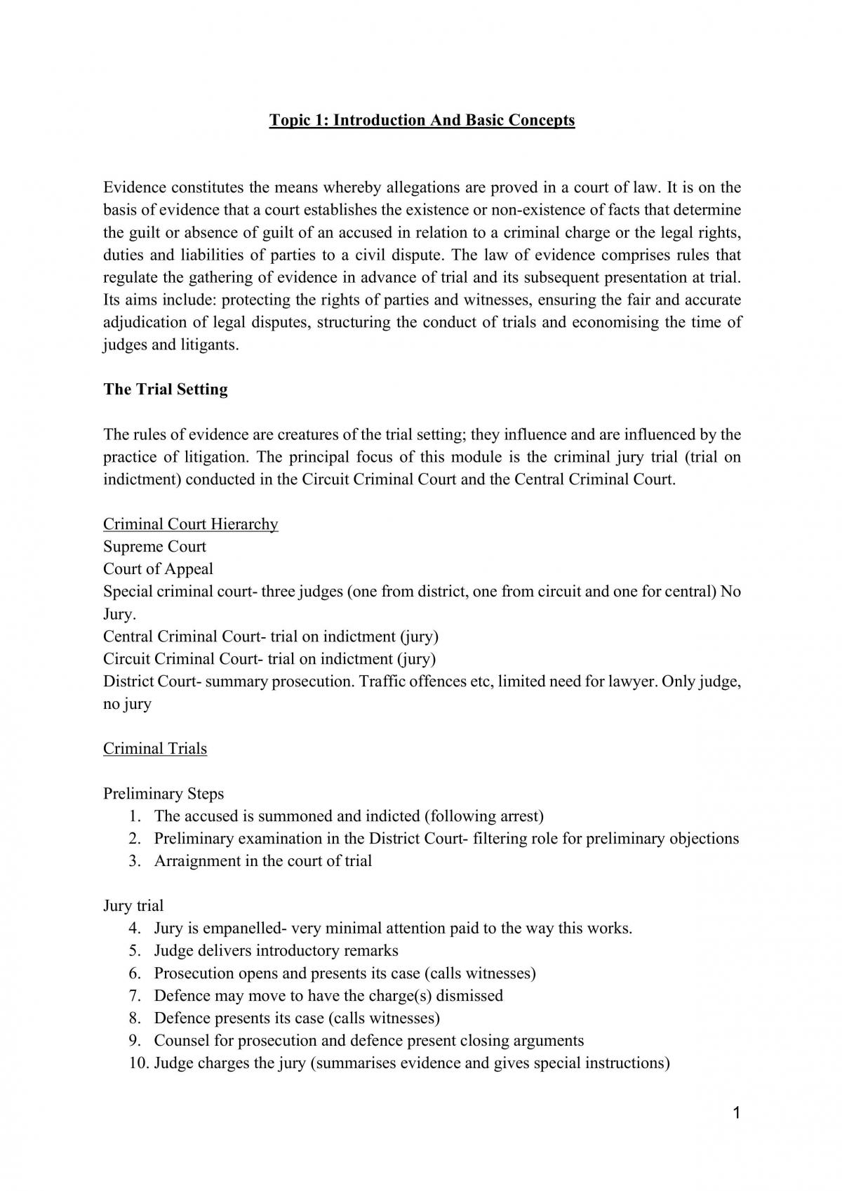 Law of Evidence Notes  - Page 1